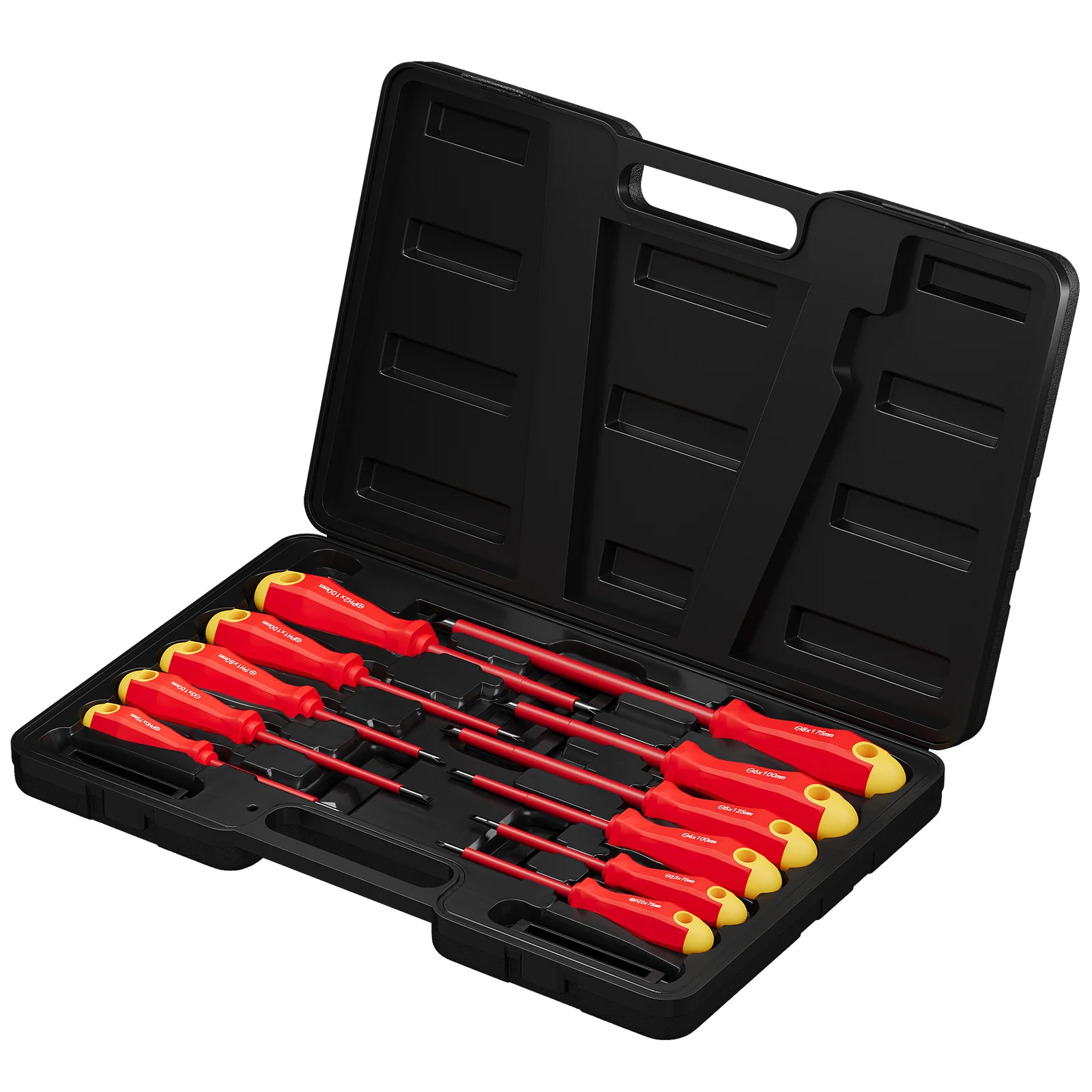 11-teiliges isoliertes Schraubendreher-Set mit magnetischen Spitzen, Chrom-Vanadium-Stahl und stabilem Koffer
