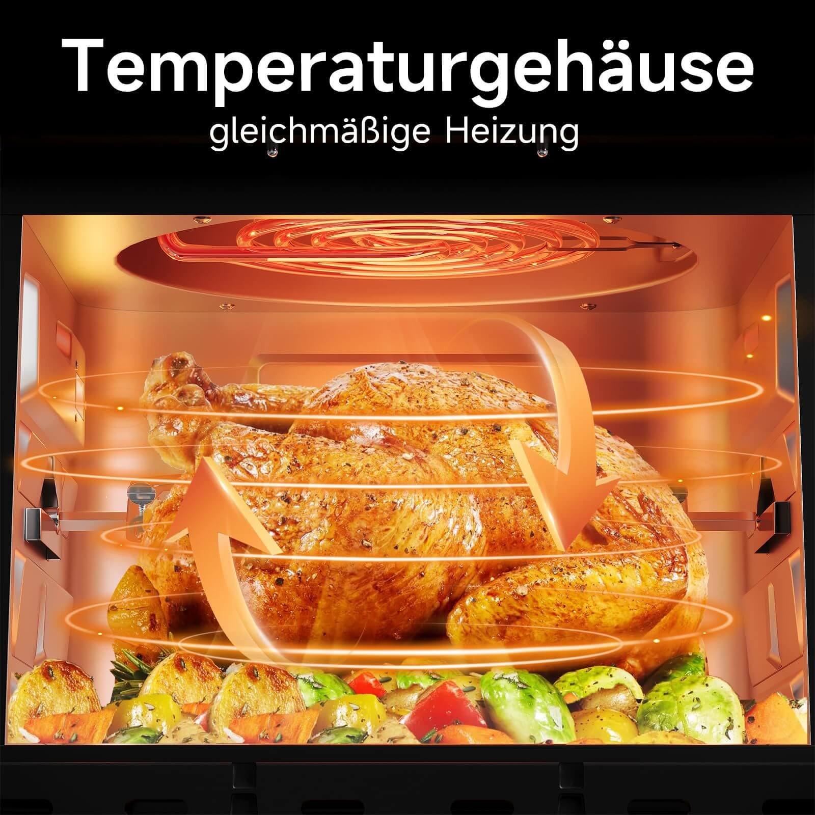 12L Heißluftfritteuse mit Drehfunktion, 12 Kochprogrammen und LED-Display Heißluft Ofen 1800W mit Drehspieß - Image 2