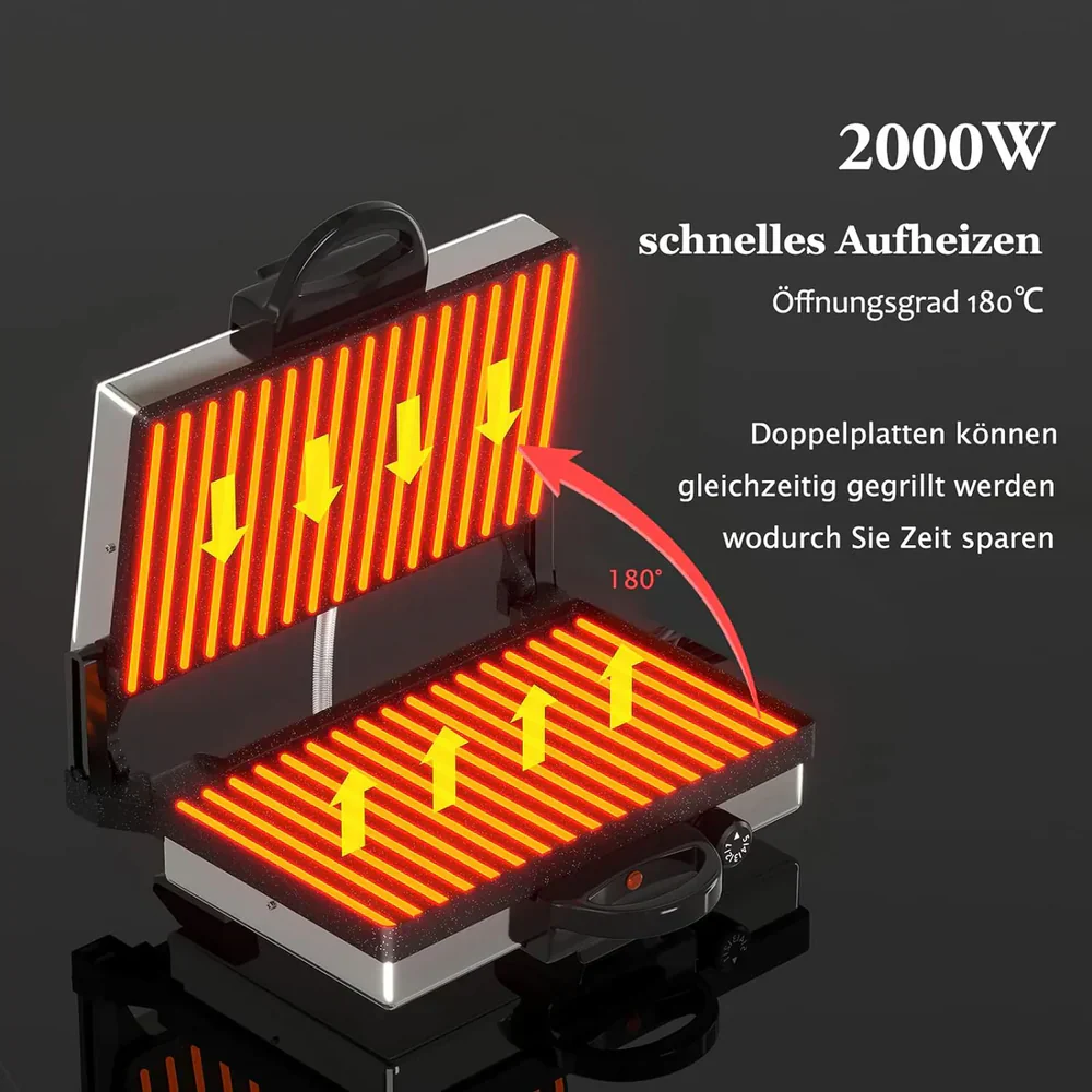 2000W Scheffler Elektrogrill Kontaktgrill 3 in 1 Multigrill, Grill, Elektrischer Optigrill - Image 7