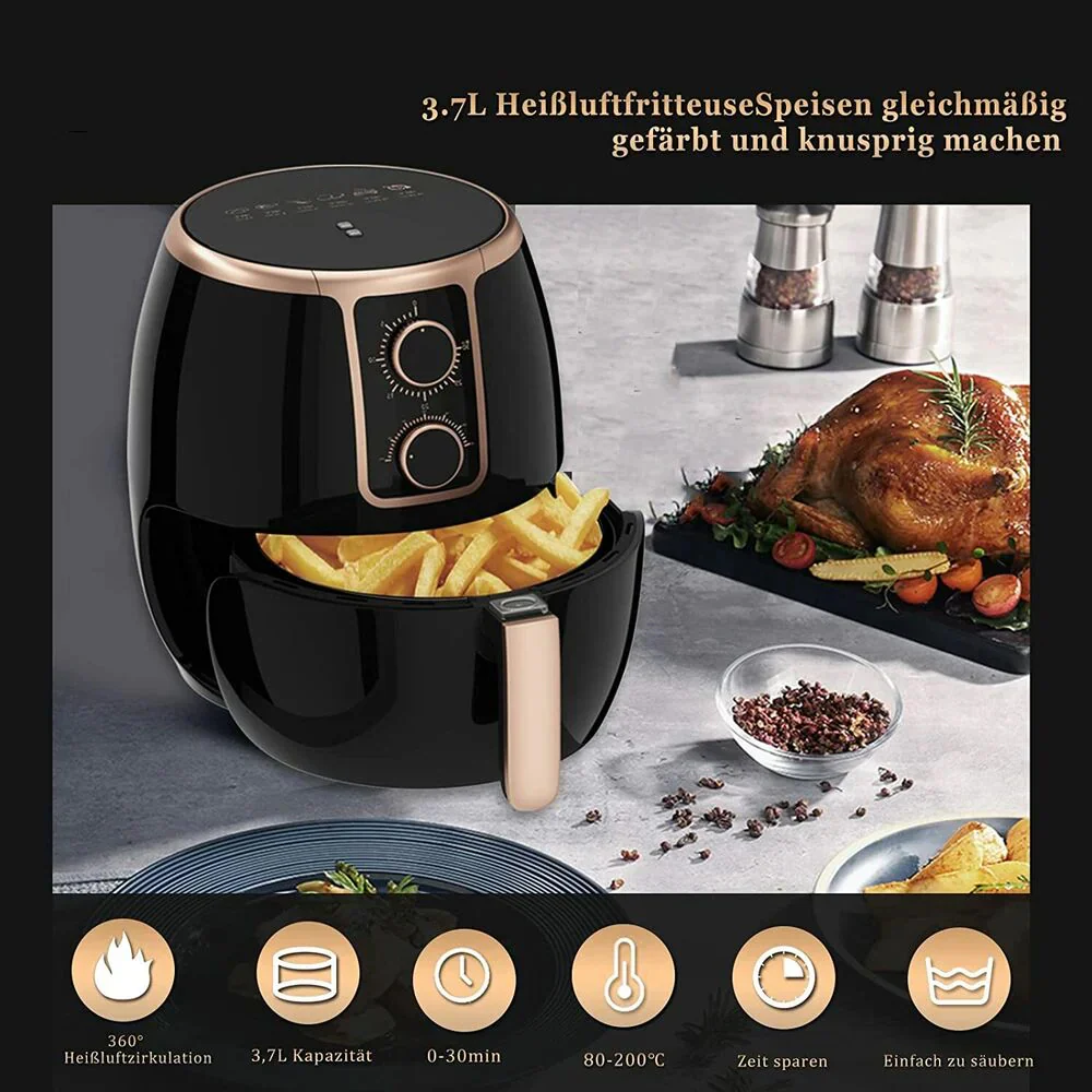 Scheffler 3,7L Heißluftfritteuse, Fritteuse Heissluft Ohne Fett,1500W Airfryer, Power Air fryer,Heissluft Fritteusen Ohne Öl mit Thermostat und Timer - Image 2