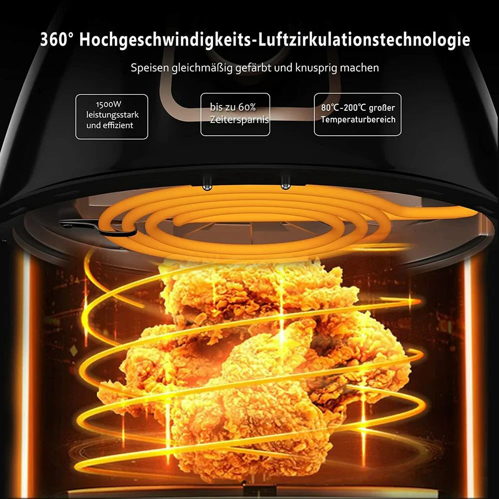 Scheffler 3,7L Heißluftfritteuse, Fritteuse Heissluft Ohne Fett,1500W Airfryer, Power Air fryer,Heissluft Fritteusen Ohne Öl mit Thermostat und Timer - Image 4