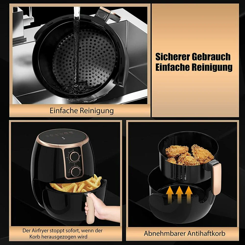 Scheffler 3,7L Heißluftfritteuse, Fritteuse Heissluft Ohne Fett,1500W Airfryer, Power Air fryer,Heissluft Fritteusen Ohne Öl mit Thermostat und Timer - Image 5