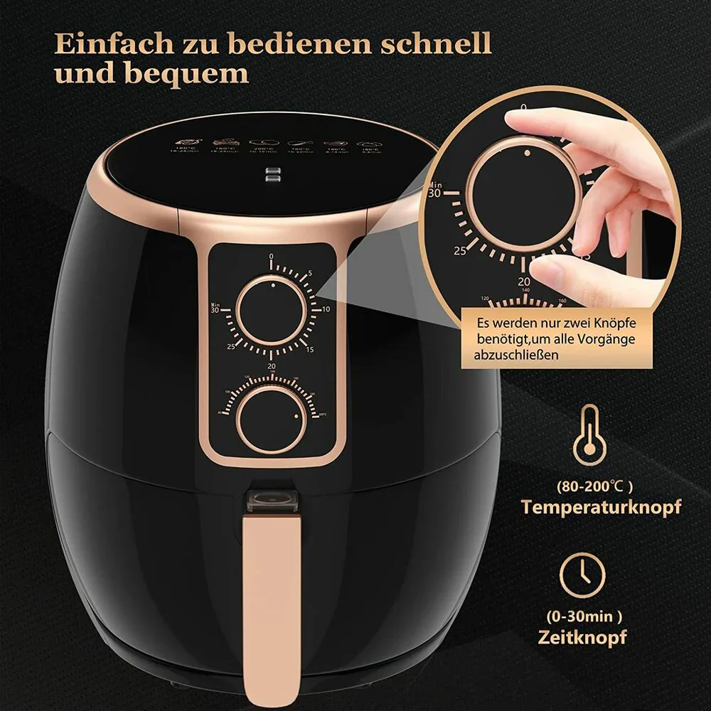 Scheffler 3,7L Heißluftfritteuse, Fritteuse Heissluft Ohne Fett,1500W Airfryer, Power Air fryer,Heissluft Fritteusen Ohne Öl mit Thermostat und Timer - Image 6