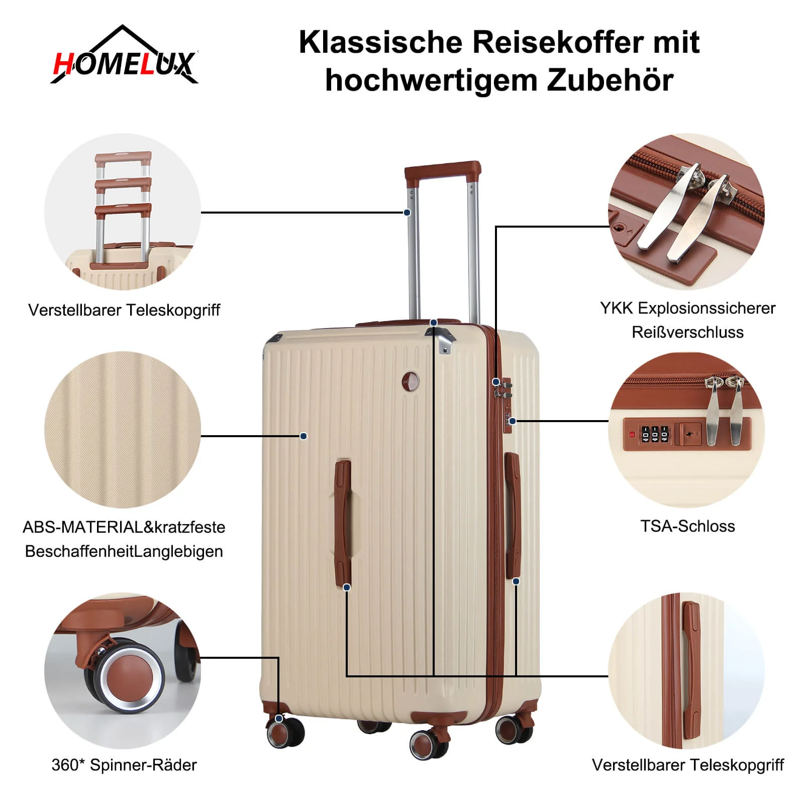 3 Teilig Reisekoffer Kofferset Hartschalen Kofferset mit Rollen Trolley Reisekoffer Set mit TSA-Schloss - Image 2