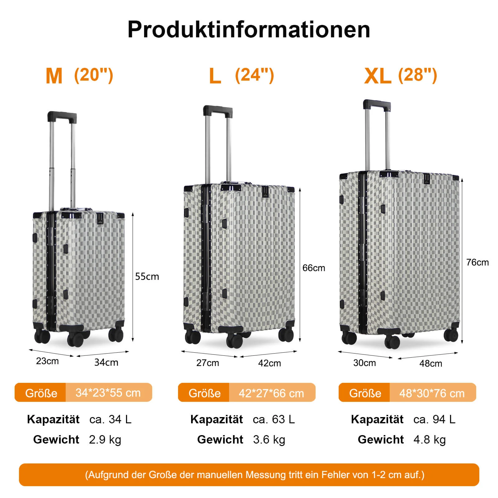 3-teiliges Kofferset Hartschalenkoffer ABS Leicht Trolley Rollkoffer Set M-L-XL Hartschale Reisekoffer - Image 2