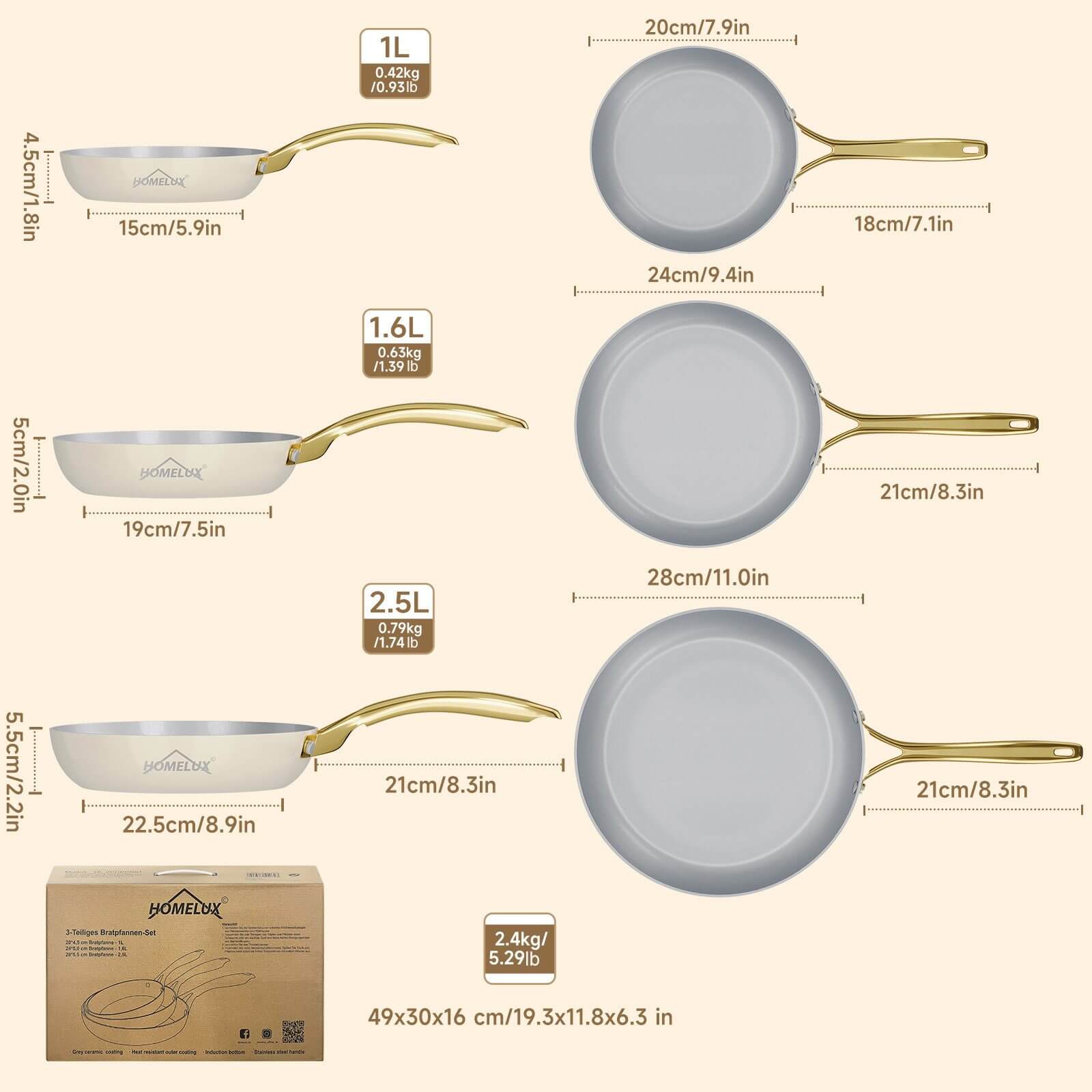 Keramik Antihaft Pfanne Induktion 20/24/28cm (Sie können einen einzelnen Artikel oder ein Set auswählen) Aluguss Bratpfanne Edelstahlgriff - Image 3