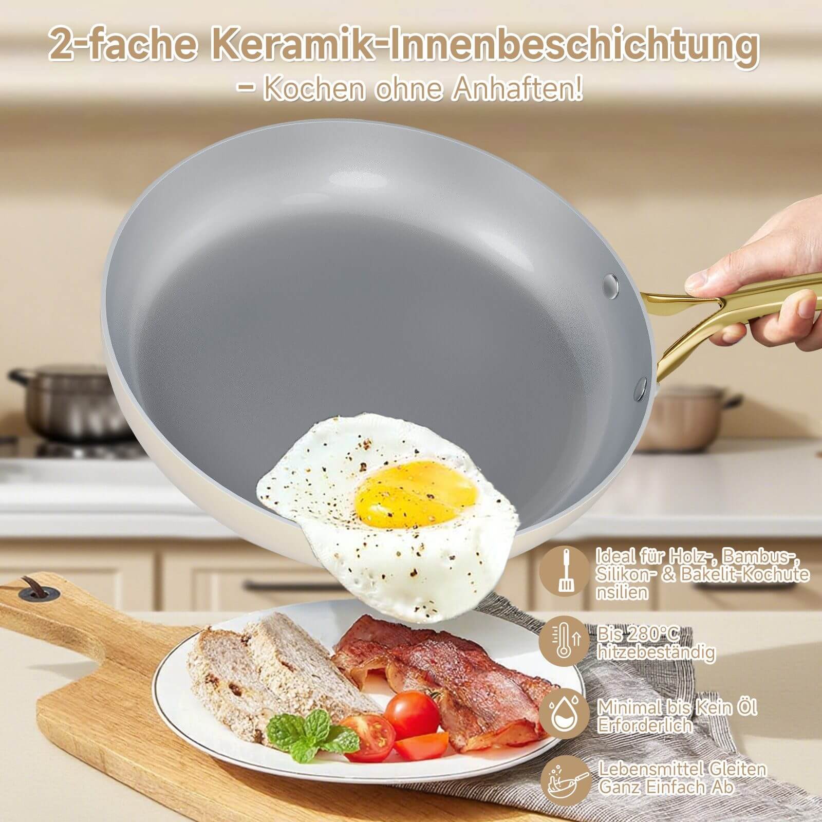 Keramik Antihaft Pfanne Induktion 20/24/28cm (Sie können einen einzelnen Artikel oder ein Set auswählen) Aluguss Bratpfanne Edelstahlgriff - Image 4