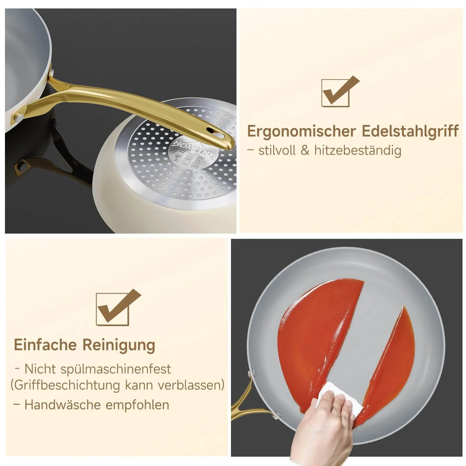 Keramik Antihaft Pfanne Induktion 20/24/28cm (Sie können einen einzelnen Artikel oder ein Set auswählen) Aluguss Bratpfanne Edelstahlgriff - Image 5