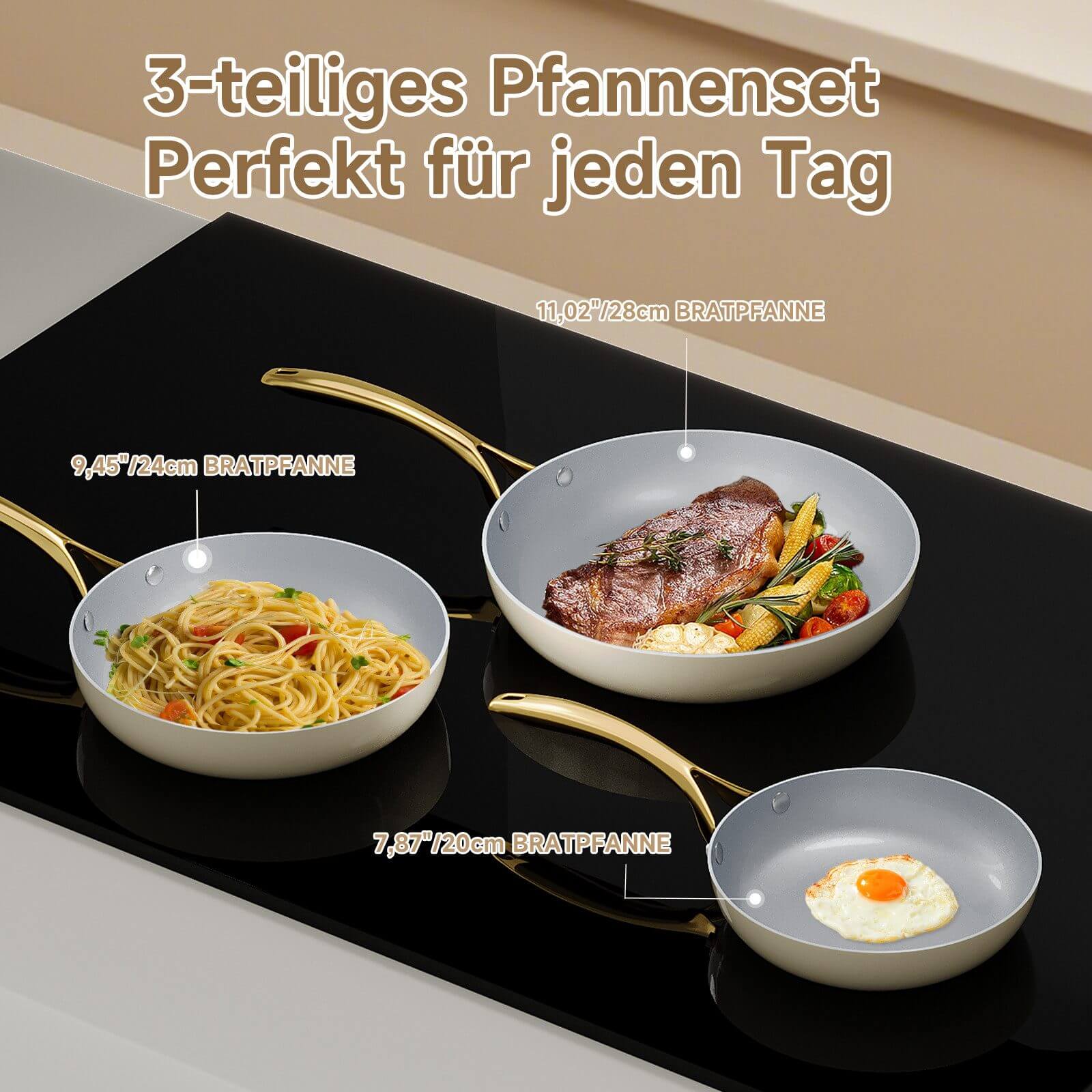 Keramik Antihaft Pfanne Induktion 20/24/28cm (Sie können einen einzelnen Artikel oder ein Set auswählen) Aluguss Bratpfanne Edelstahlgriff - Image 6