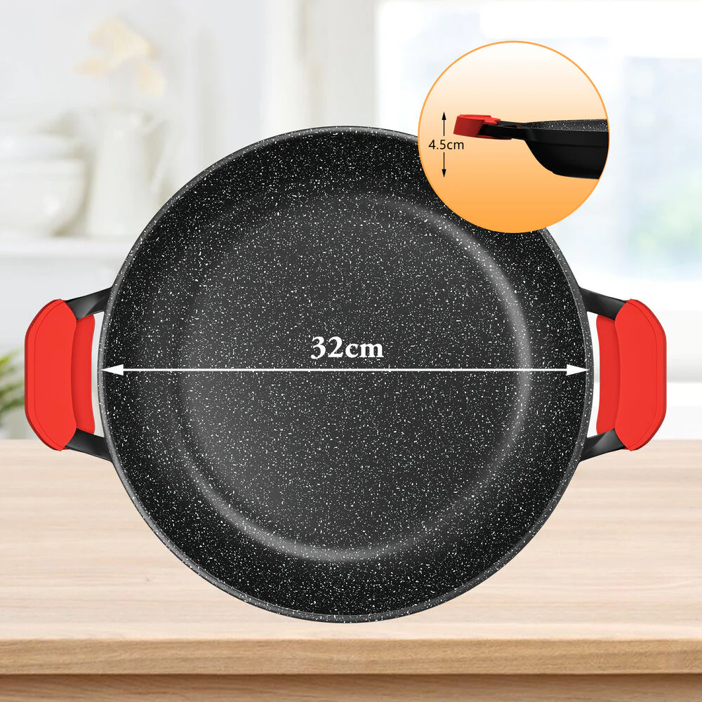32/36cm Bratpfanne mit 2 Griffen Grillpfannen für mit abnehmbaren Silikongriffen - Image 5