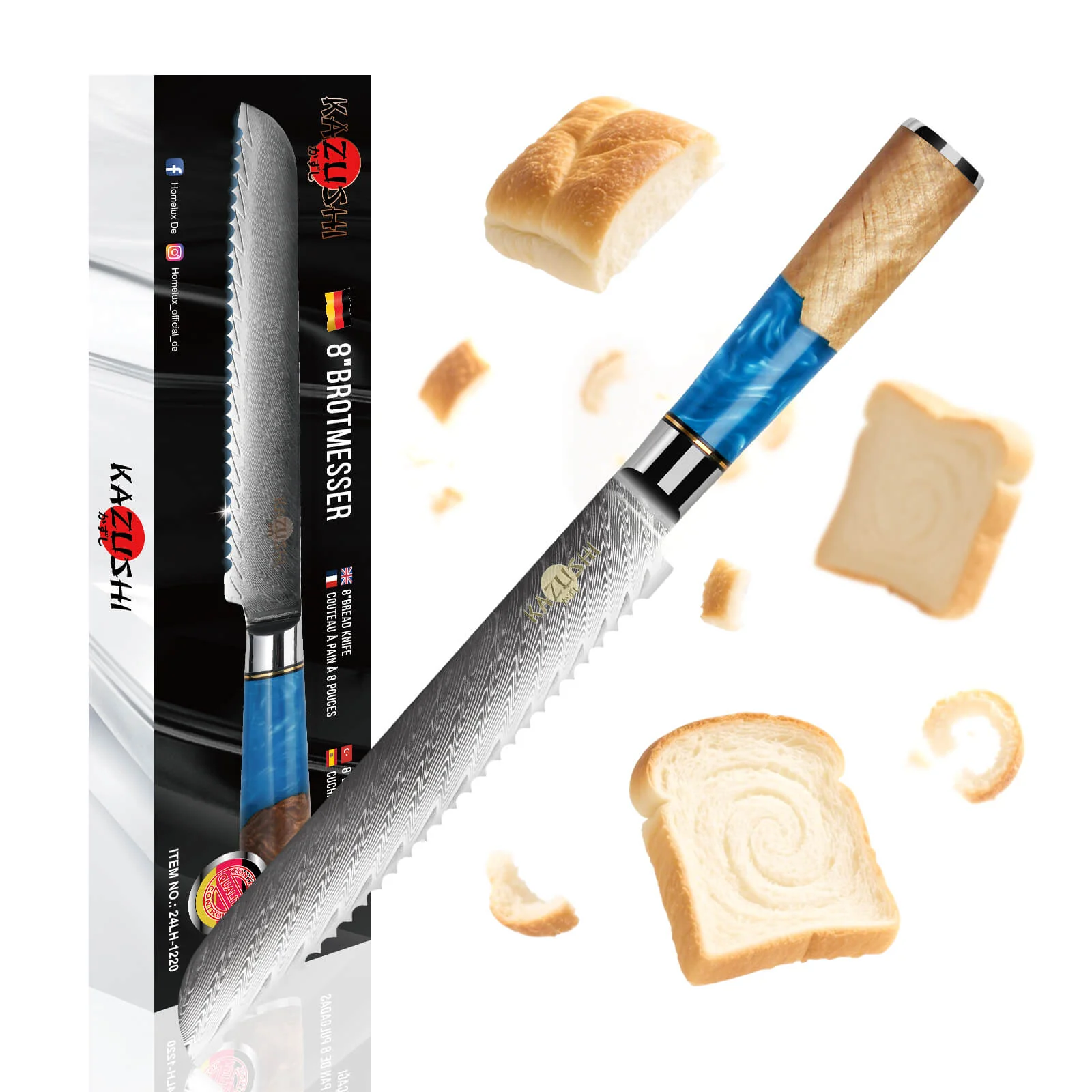 8-Zoll-Brotmesser aus Edelstahl Scharfes Wellenschliffmesser mit ergonomischem Griff, ideal für Brot, Kuchen und weiche Zutaten - Image 2