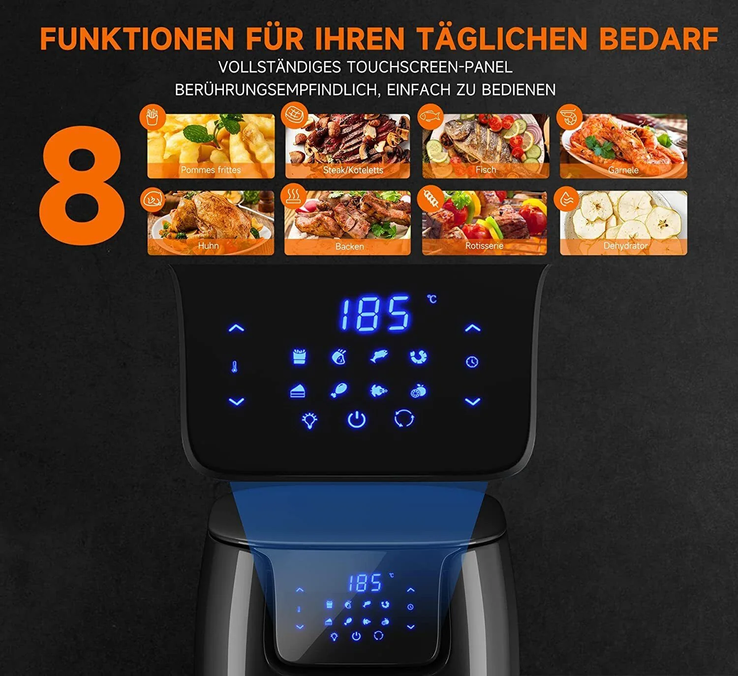 Airfryer XXL Heißluftfritteuse 12L Heissluft Fritteuse Minibackofen 1800W - Image 2