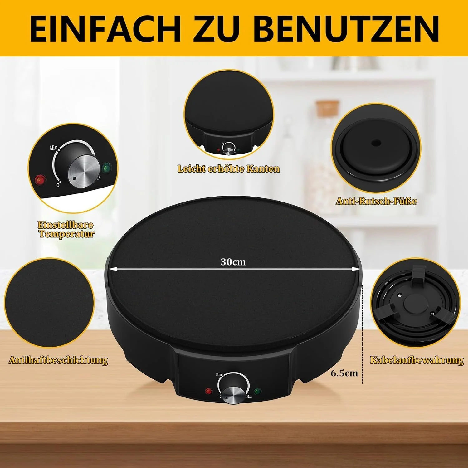 HOMELUX Crêpe Maker 1200W Vielseitig & effizient! Stufenlose Temperaturregelung, Antihaftbeschichtung, praktisches Zubehör, einfache Reinigung - Image 6