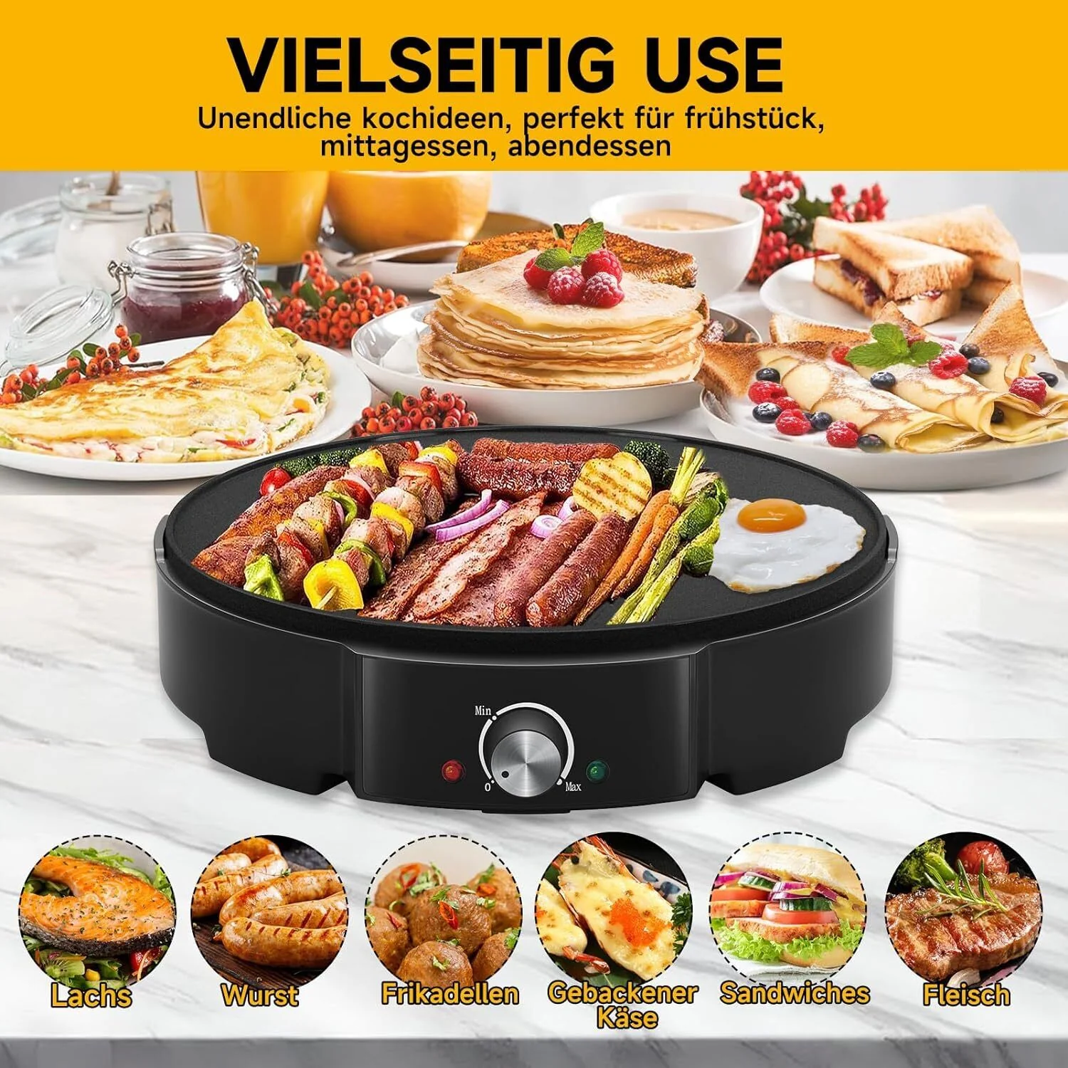 HOMELUX Crêpe Maker 1200W Vielseitig & effizient! Stufenlose Temperaturregelung, Antihaftbeschichtung, praktisches Zubehör, einfache Reinigung - Image 8