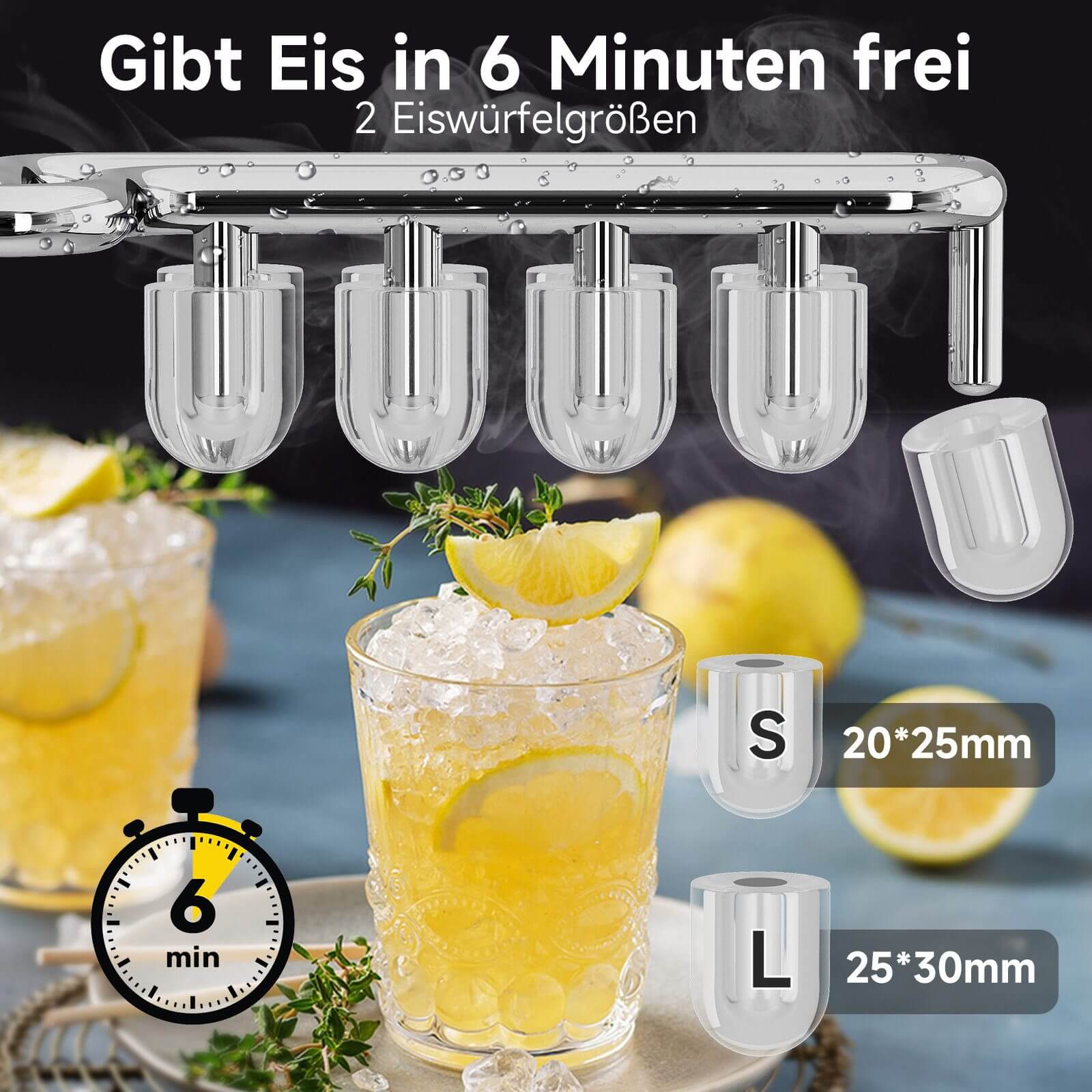 Eiswürfelmaschine 1,4 L Ice Maker, 2 wählbare Eiswürfelgrößen, 9 Eiswürfel in 6 Minuten, Selbstreinigungsfunktion Weiß - Image 3