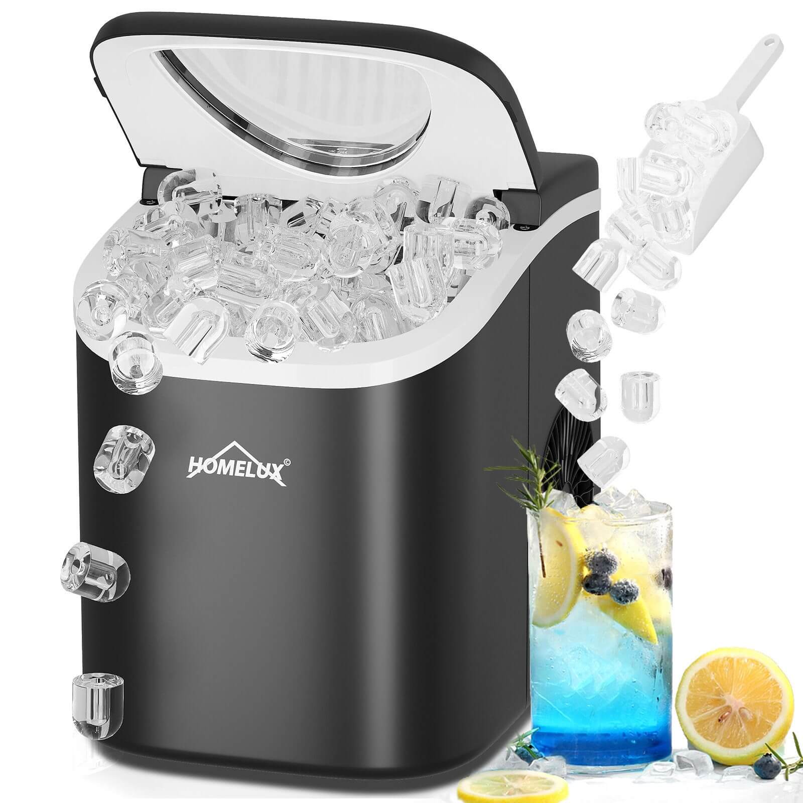 Eiswürfelmaschine 1,4 L Ice Maker, 2 wählbare Eiswürfelgrößen, 9 Eiswürfel in 6 Minuten, Selbstreinigungsfunktion Schwarz - Image 2
