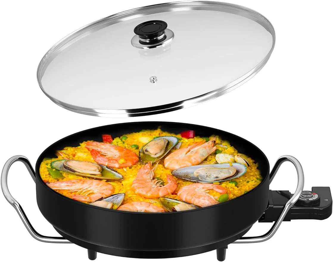 Scheffler Elektrische Pfanne: 5 Temperatureinstellungen, Pizzapfanne, Multifunktionspfanne mit Antihaftbeschichtung und Deckel - Image 3