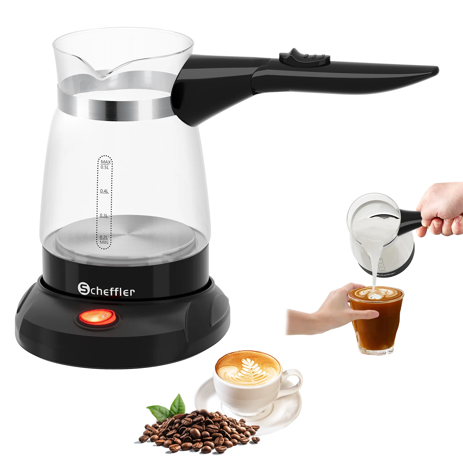 Elektrischer Türkischer Kaffeekocher 600W 0,5L Glas Mokkakocher Espressokocher - Image 2
