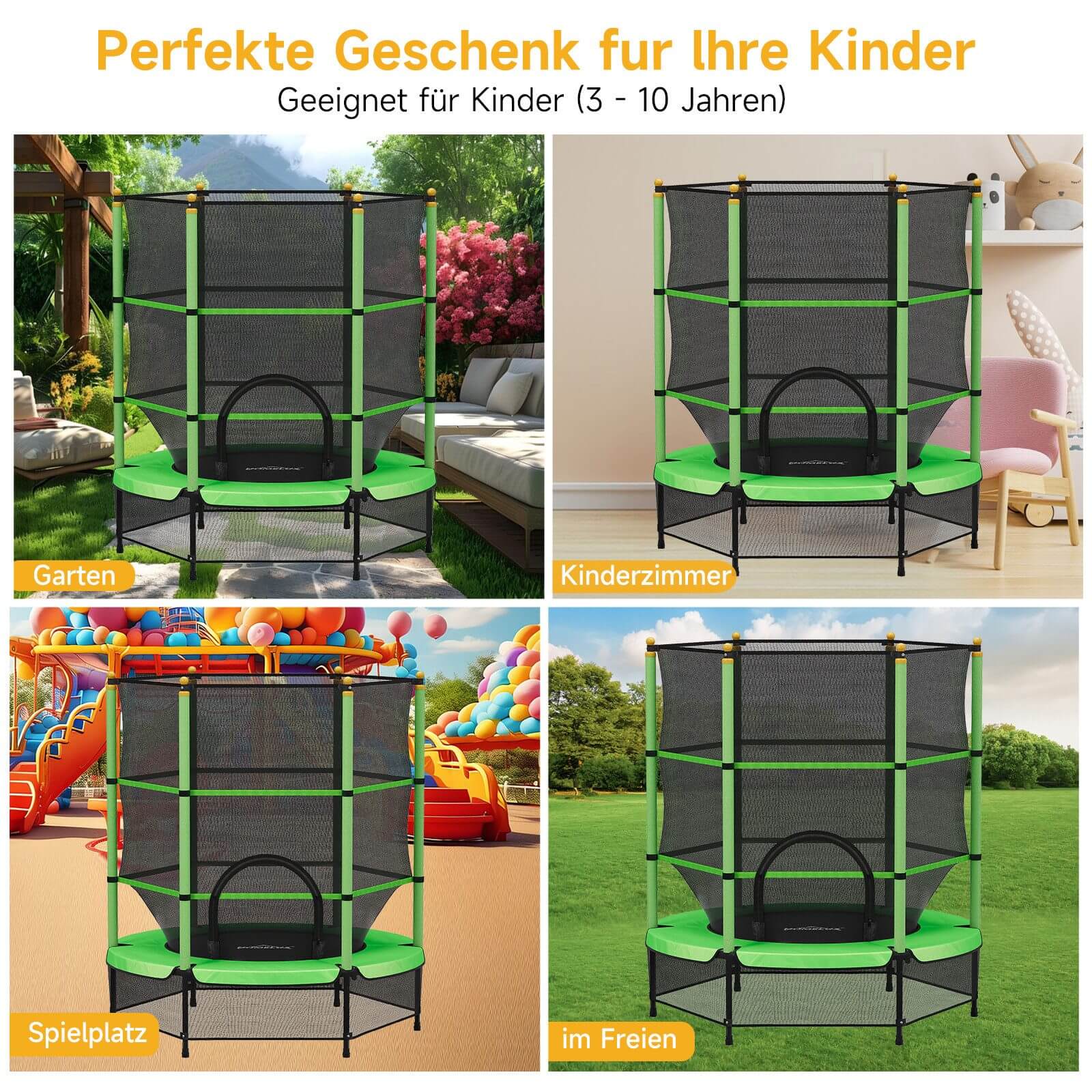 Gartentrampolin mit Sicherheitsnetz bis 100 kg für Kinder, drinnen & draußen - Image 4