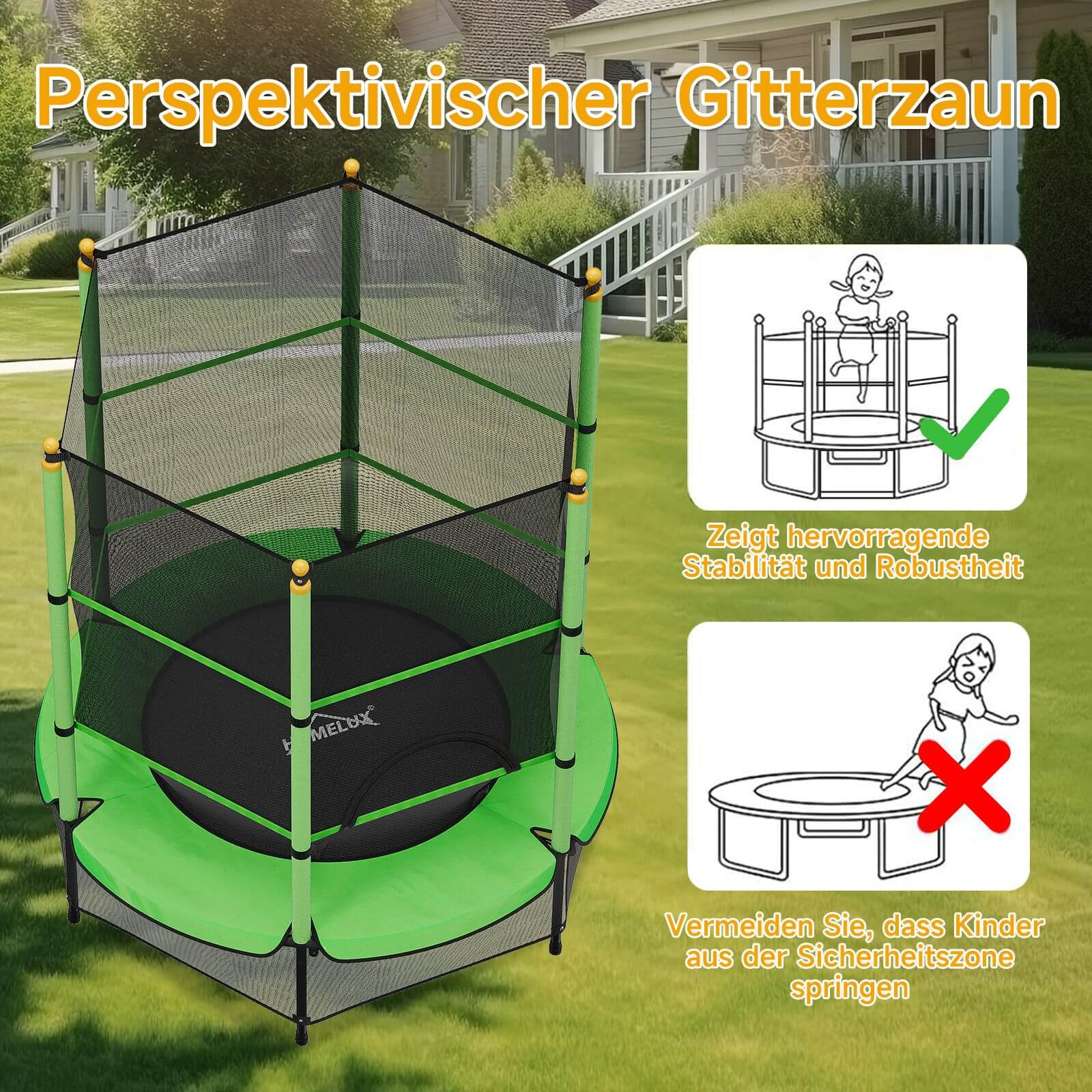 Gartentrampolin mit Sicherheitsnetz bis 100 kg für Kinder, drinnen & draußen - Image 5