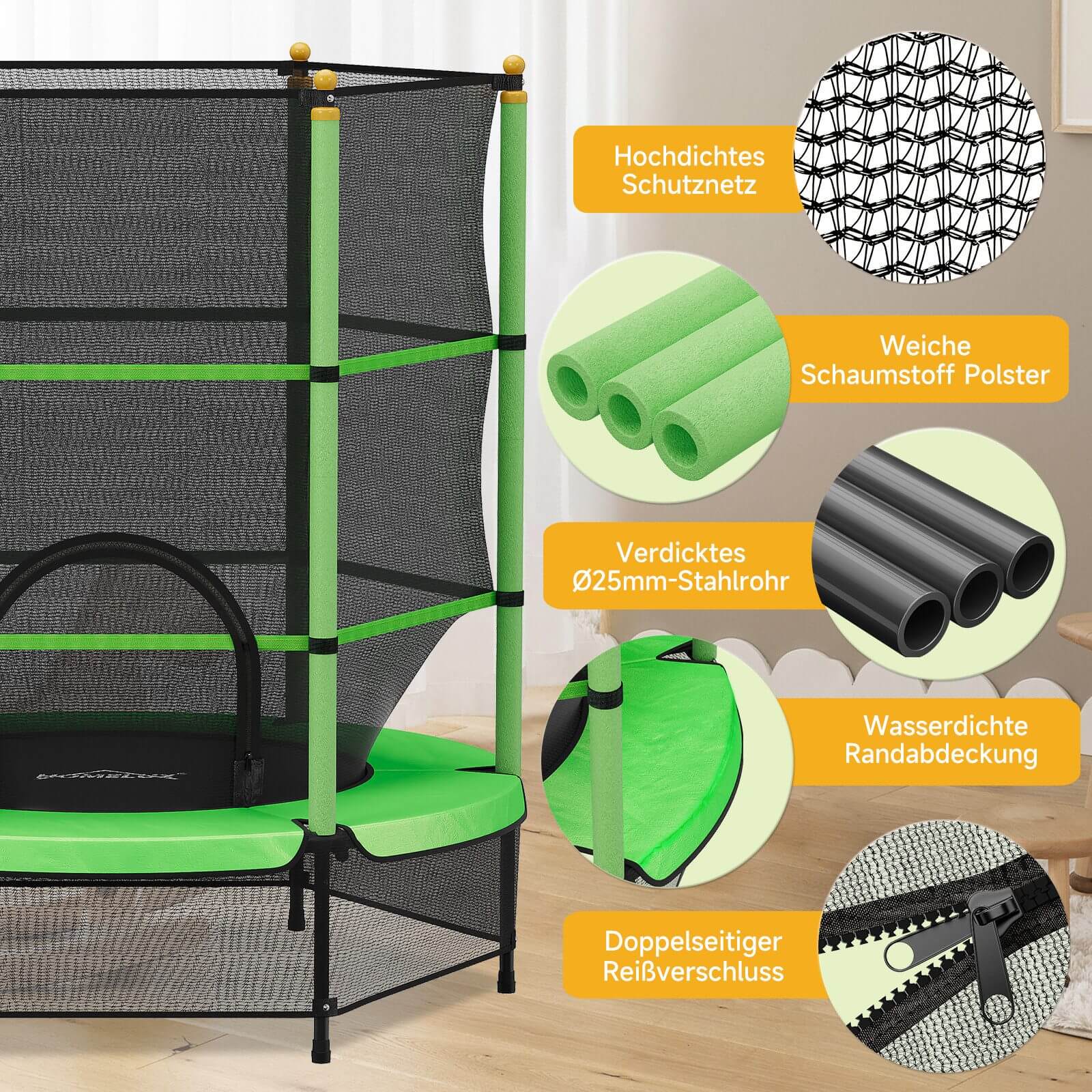 Gartentrampolin mit Sicherheitsnetz bis 100 kg für Kinder, drinnen & draußen - Image 7