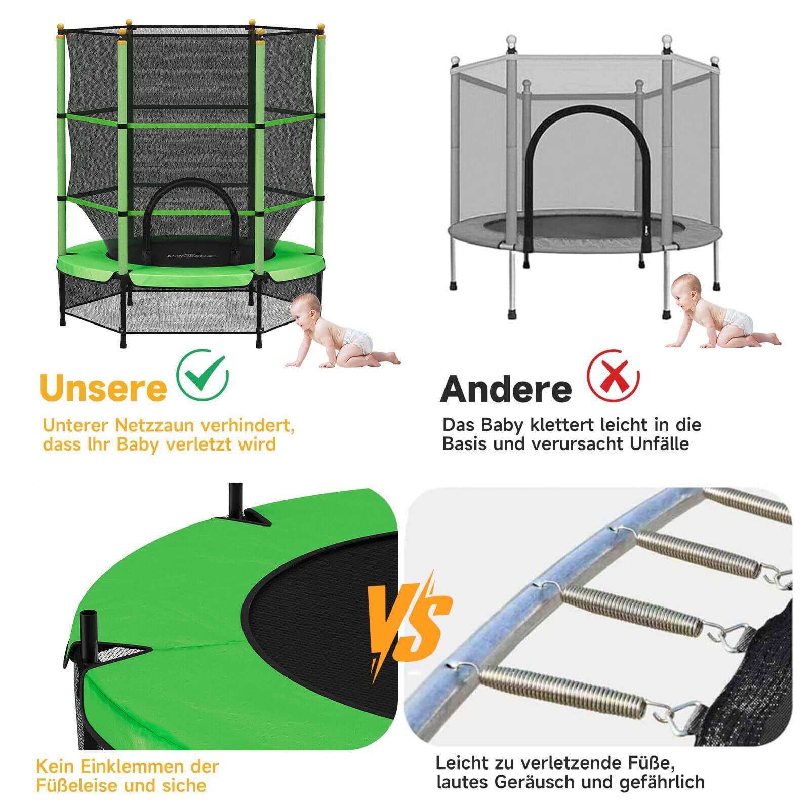 Gartentrampolin mit Sicherheitsnetz bis 100 kg für Kinder, drinnen & draußen - Image 8