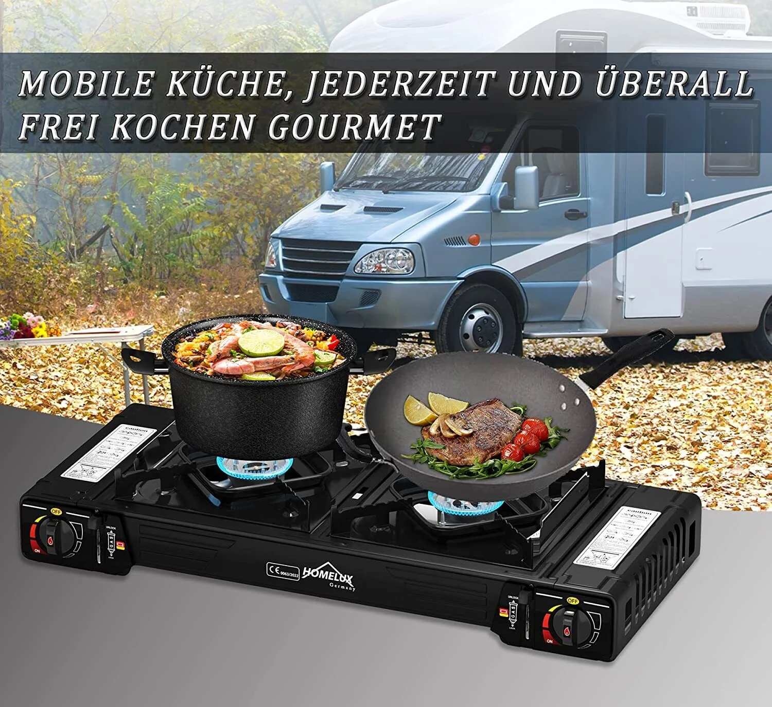 Gaskocher Campingkocher 2 Flammig HOMELUX Gaskocher mit / ohne Gaskartuschen, für Grill Camper im Outdoor Camping - Image 3