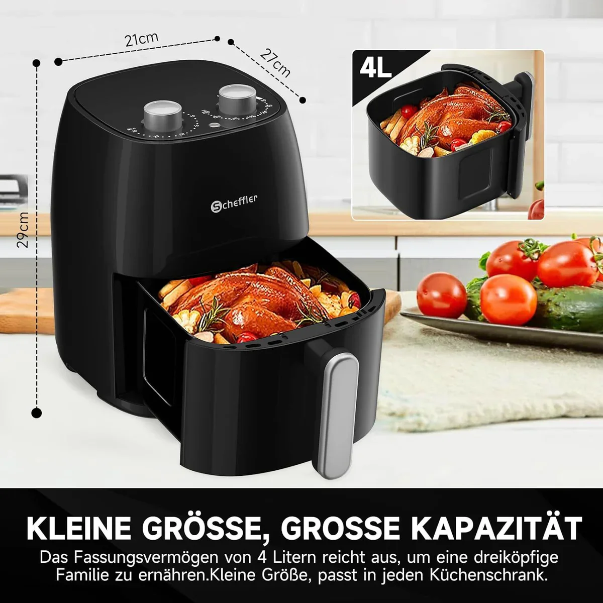 Scheffler Heißluftfritteuse Klein 4L 1500W Airfryer Mini fritteuse Kleine Größe Fritöse - Image 4