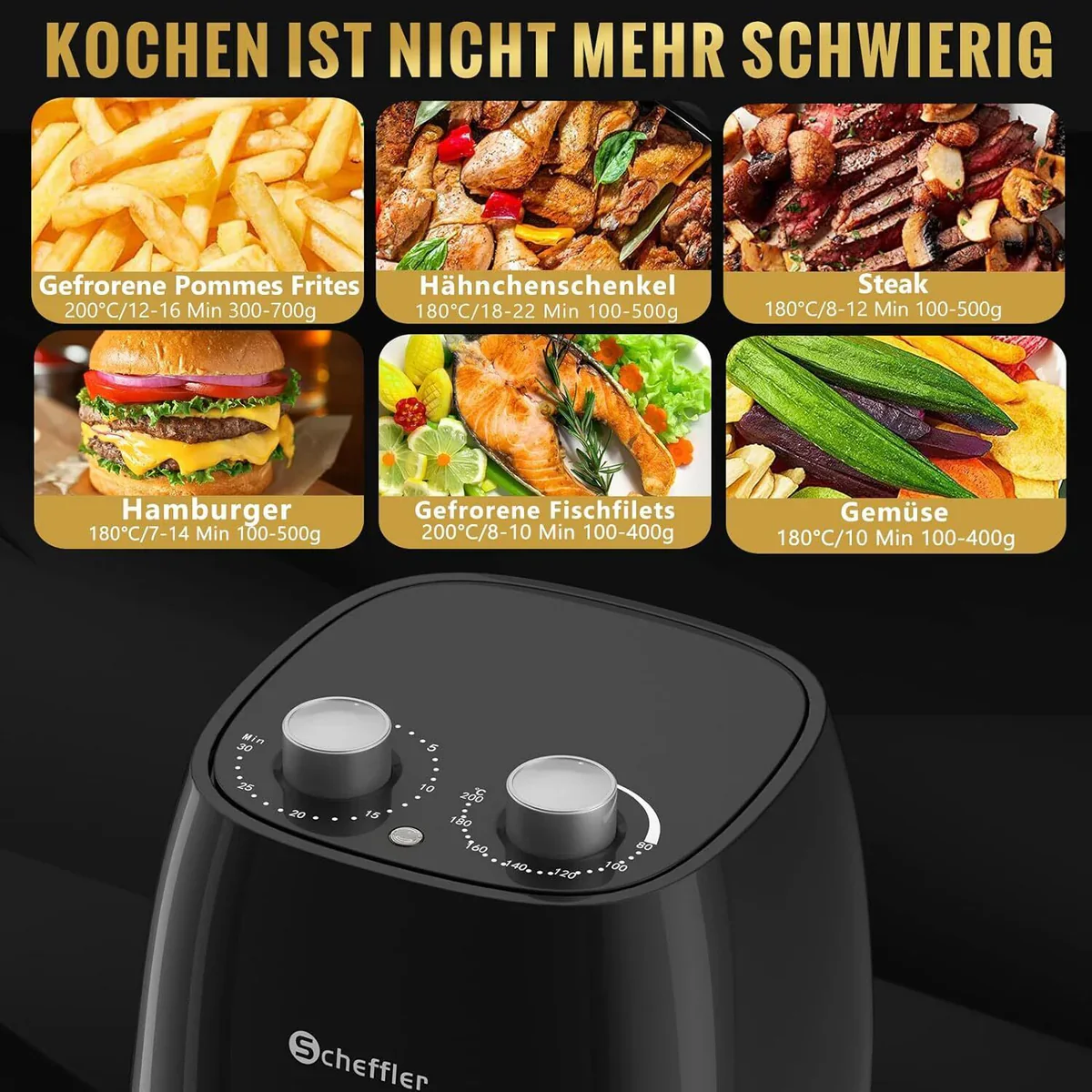 Scheffler Heißluftfritteuse Klein 4L 1500W Airfryer Mini fritteuse Kleine Größe Fritöse - Image 5