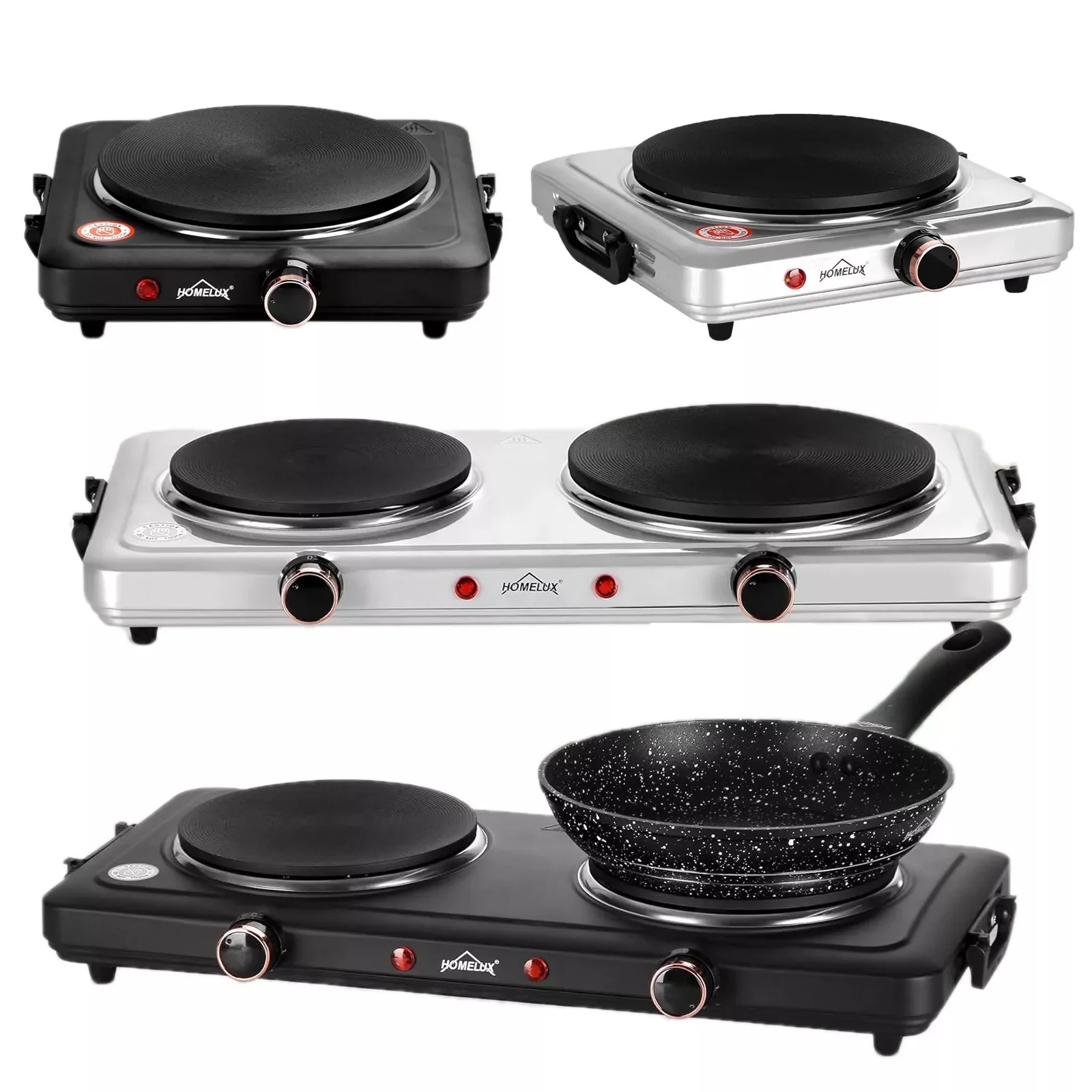Herdplatte mit tragbaren Doppelkochfeldern, 1000W/1500W/2000W/2500W, elektrisch Herdplatte