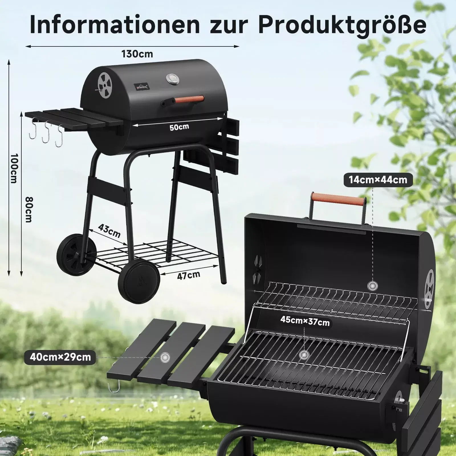 Holzkohlegrill BBQ Smoker – Robuster Grillwagen mit Thermometer, Räucherofen & Ablagen für perfektes Grillvergnügen - Image 2