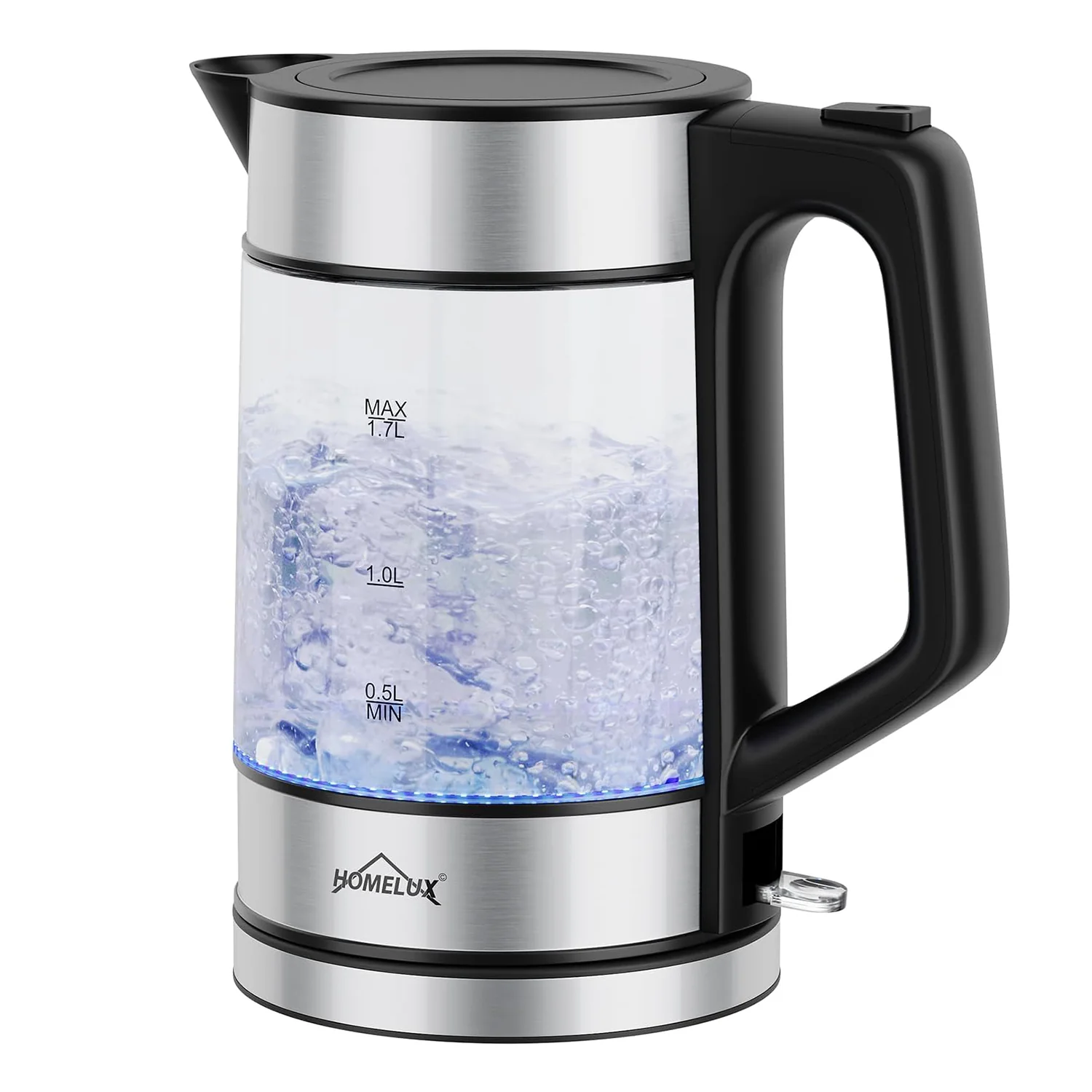 HOMELUX 1,7L Glaswasserkocher mit blauer LED, 2200W, Borosilikatglas, Edelstahl, BPA-frei, Automatische Abschaltung & Trockengehschutz - Image 7