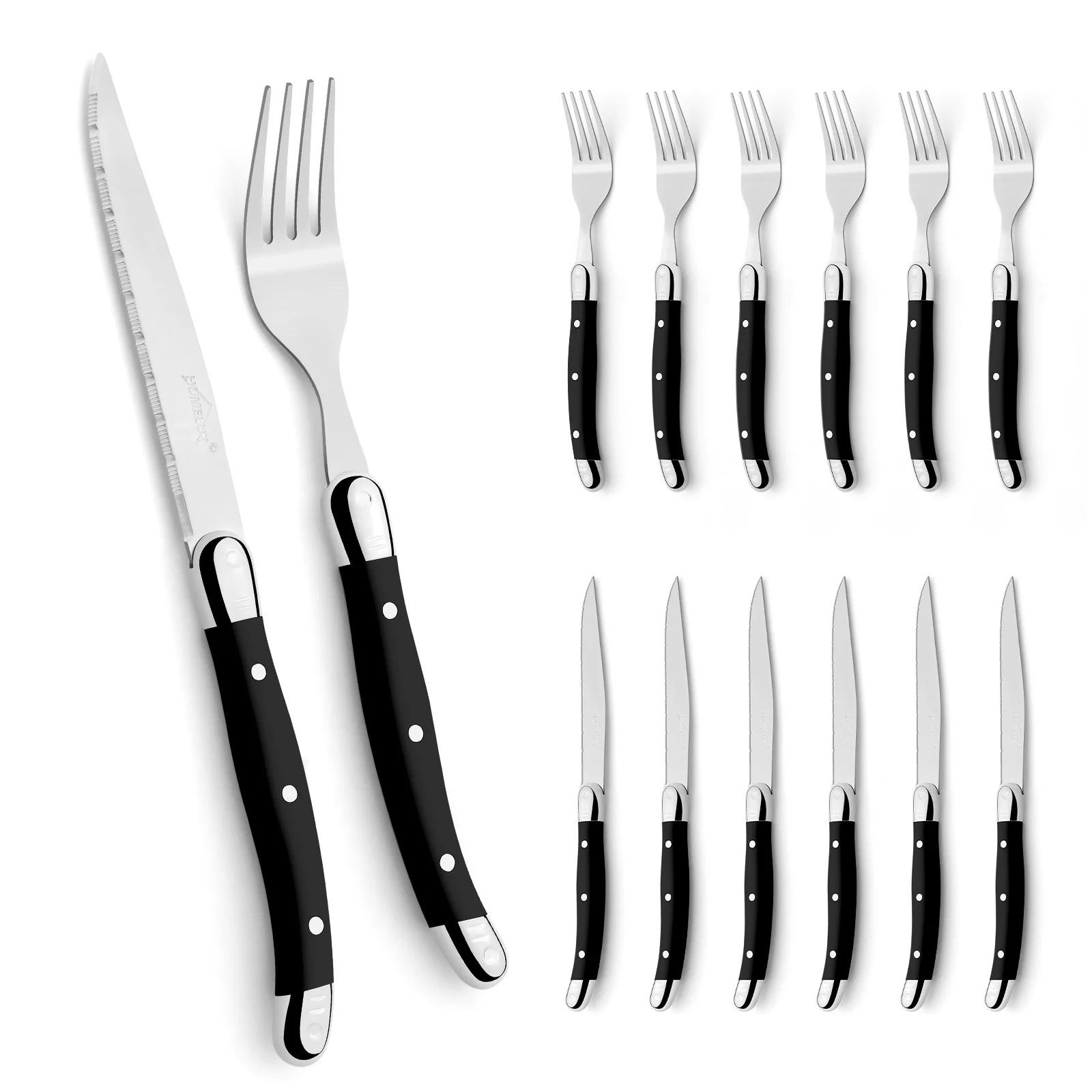 HOMELUX 12-teiliges Steakbesteck für 6 Personen, Edelstahl Besteckset mit schwarzen Griffen & edler Geschenkbox - Image 2