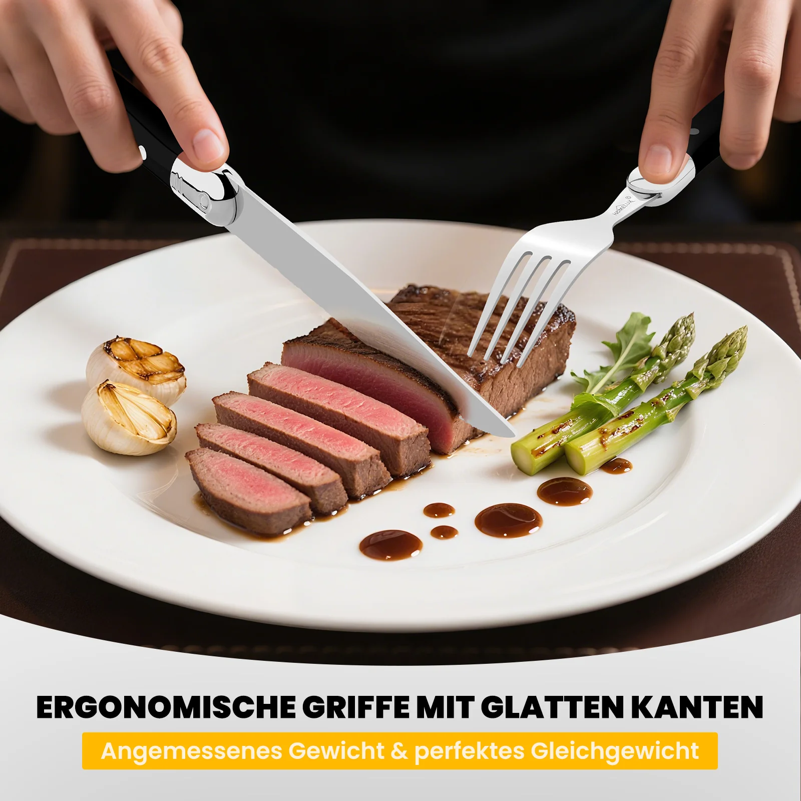 HOMELUX 12-teiliges Steakbesteck für 6 Personen, Edelstahl Besteckset mit schwarzen Griffen & edler Geschenkbox - Image 5