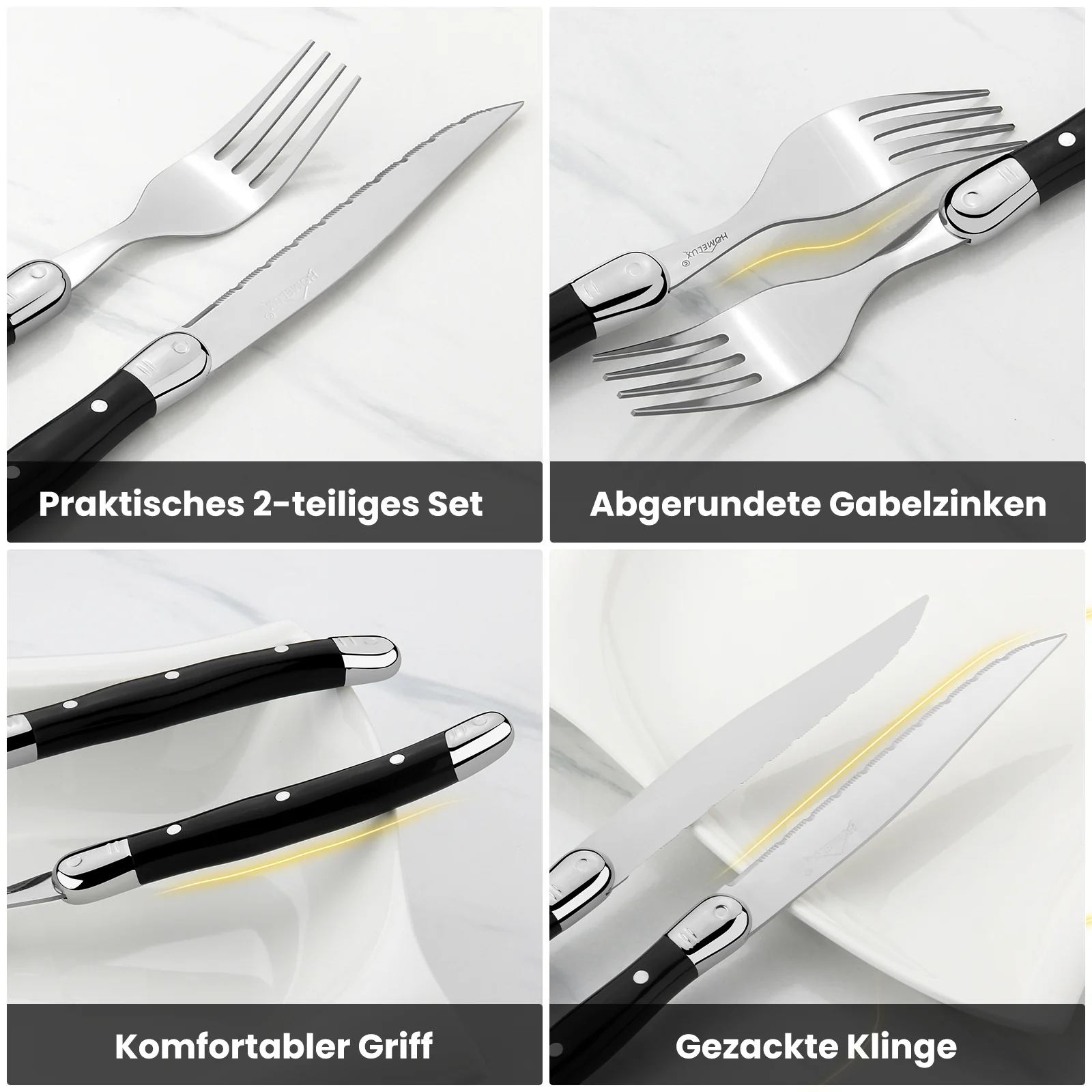 HOMELUX 12-teiliges Steakbesteck für 6 Personen, Edelstahl Besteckset mit schwarzen Griffen & edler Geschenkbox - Image 6