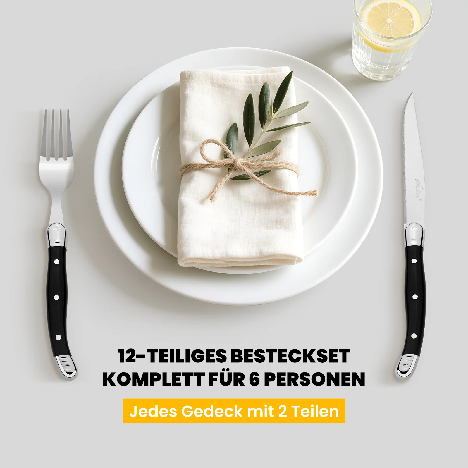 HOMELUX 12-teiliges Steakbesteck für 6 Personen, Edelstahl Besteckset mit schwarzen Griffen & edler Geschenkbox - Image 7