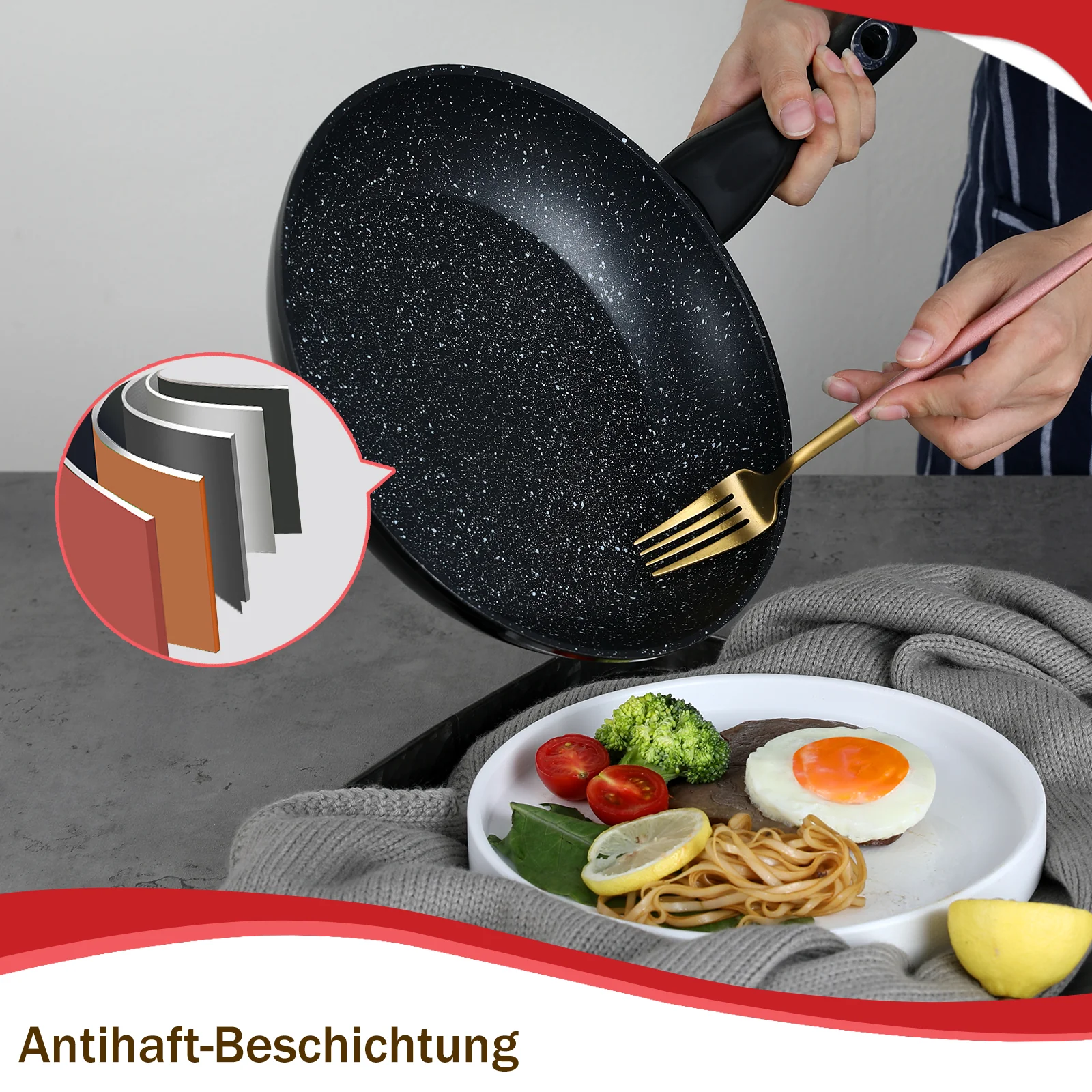 HOMELUX 15-teiliges Topfset Induktion, Antihaft Kochgeschirr-Set aus Aluminium, inkl. Pfannen & Glasdeckel, für alle Herdarten - Image 3