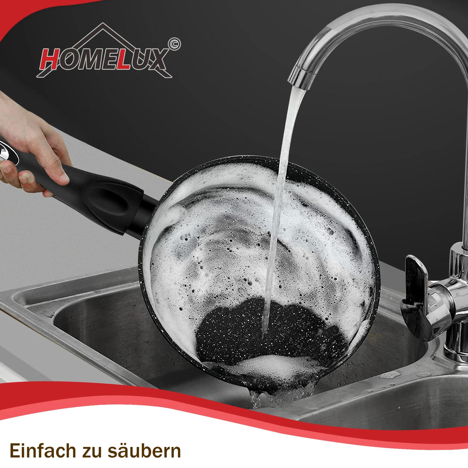 HOMELUX 15-teiliges Topfset Induktion, Antihaft Kochgeschirr-Set aus Aluminium, inkl. Pfannen & Glasdeckel, für alle Herdarten - Image 5