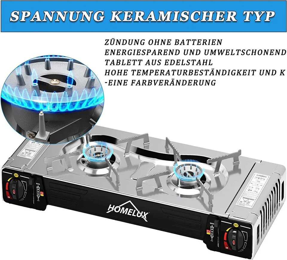HOMELUX 2-flammiges Gaskochfeld mit / ohne 227g Gaskartusche – Ideal für den Outdoor-Bereich - Image 4