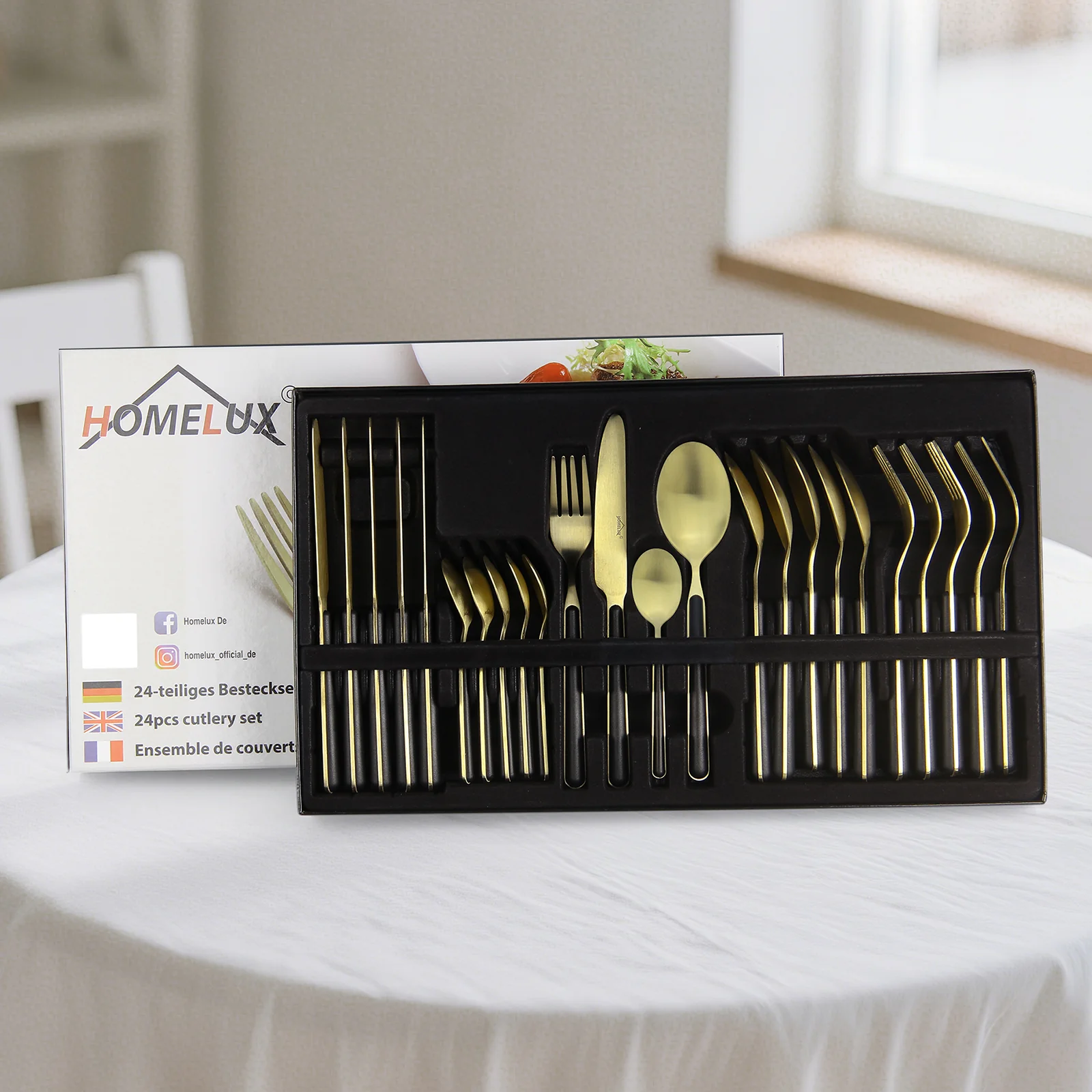 HOMELUX 24-teiliges Besteckset für 6 Personen, Edelstahl Tafelbesteck Schwarz-Gold, spülmaschinenfest, mit Geschenkbox - Image 2