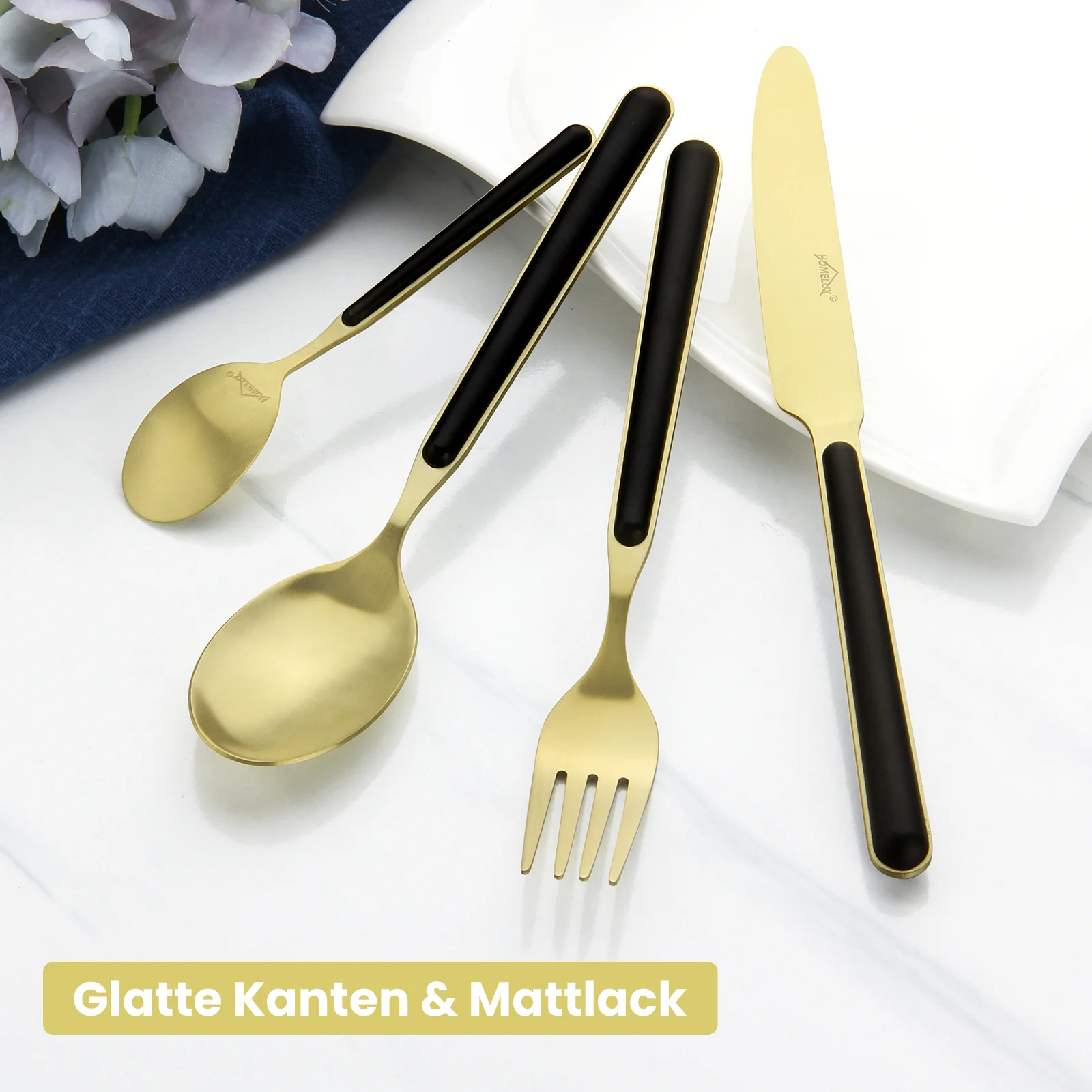 HOMELUX 24-teiliges Besteckset für 6 Personen, Edelstahl Tafelbesteck Schwarz-Gold, spülmaschinenfest, mit Geschenkbox - Image 6