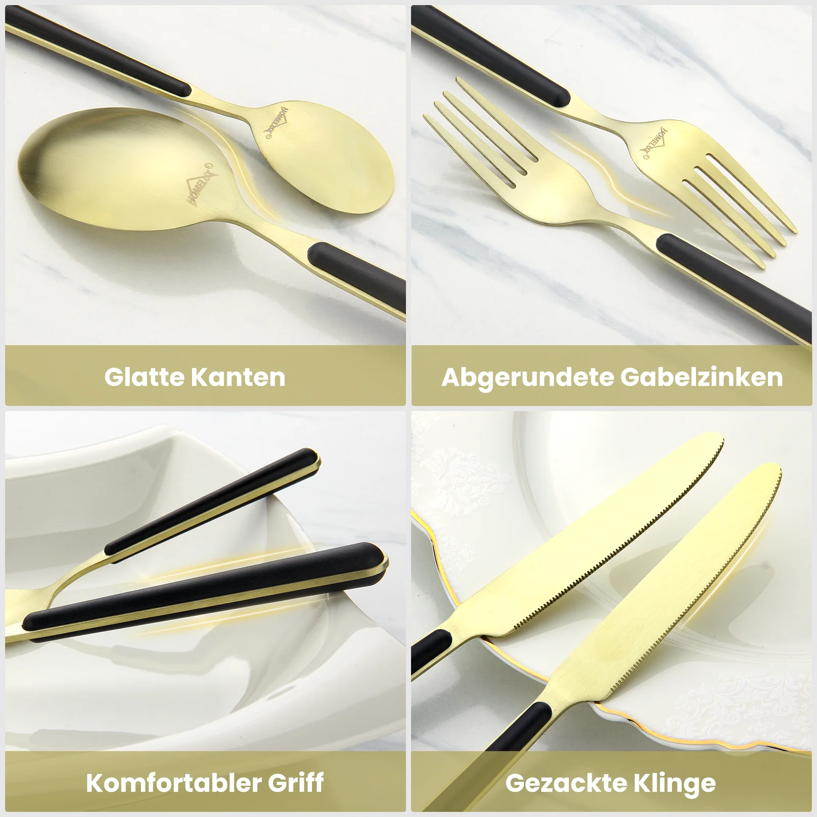 HOMELUX 24-teiliges Besteckset für 6 Personen, Edelstahl Tafelbesteck Schwarz-Gold, spülmaschinenfest, mit Geschenkbox - Image 8