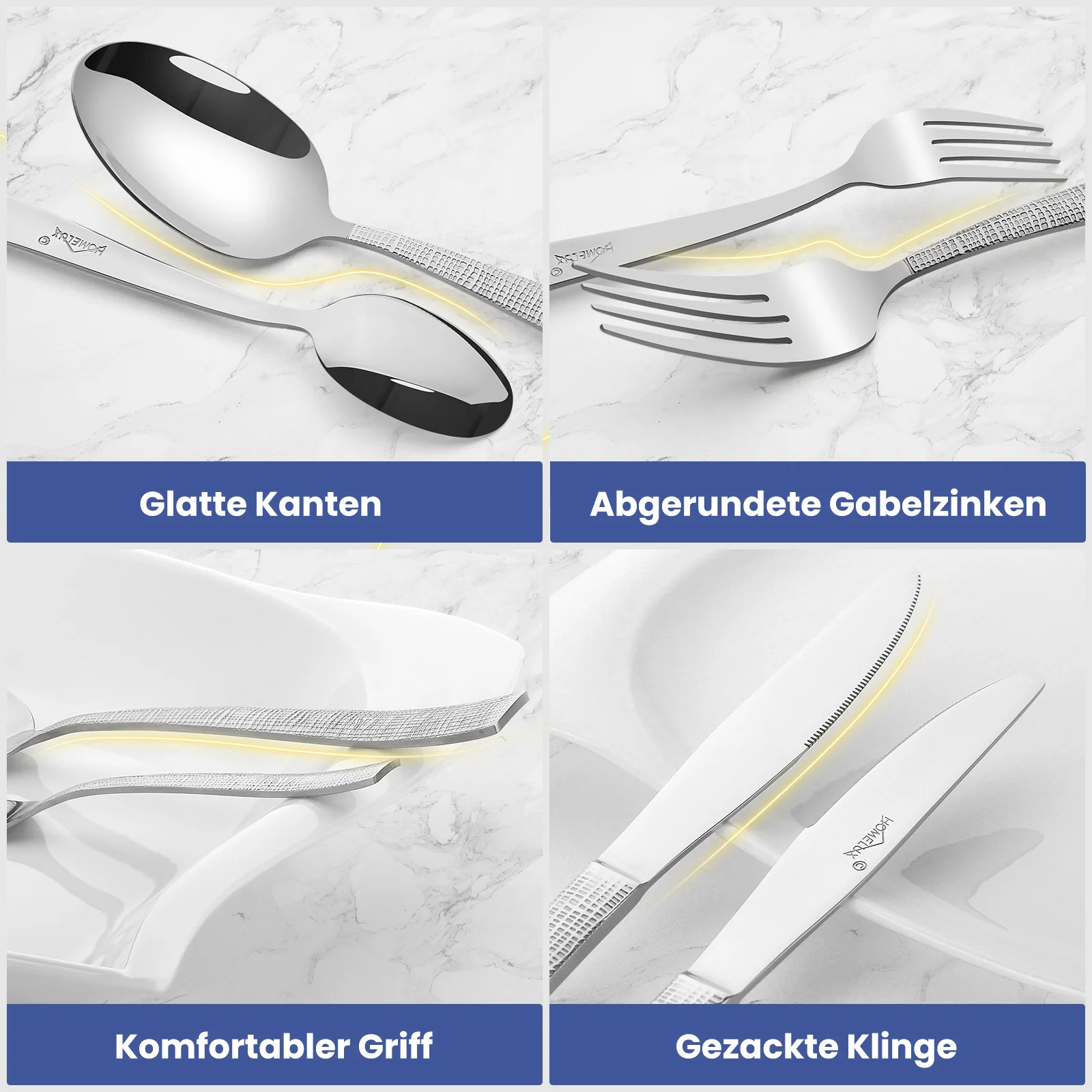 HOMELUX 72-teiliges Besteckset für 12 Personen aus Edelstahl, gehämmertes Design, hochglanzpoliert, spülmaschinenfest - Image 10