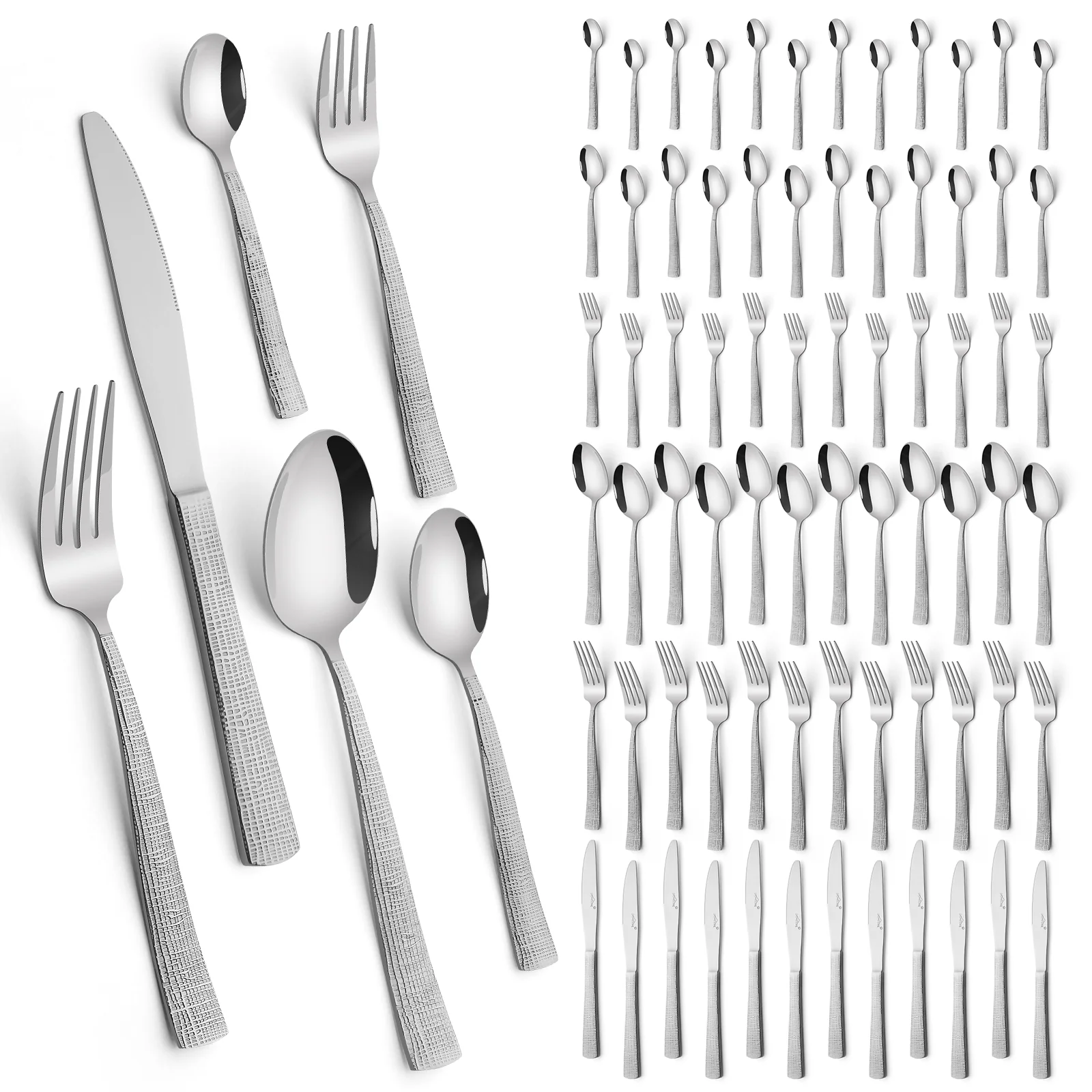 HOMELUX 72-teiliges Besteckset für 12 Personen aus Edelstahl, gehämmertes Design, hochglanzpoliert, spülmaschinenfest - Image 2