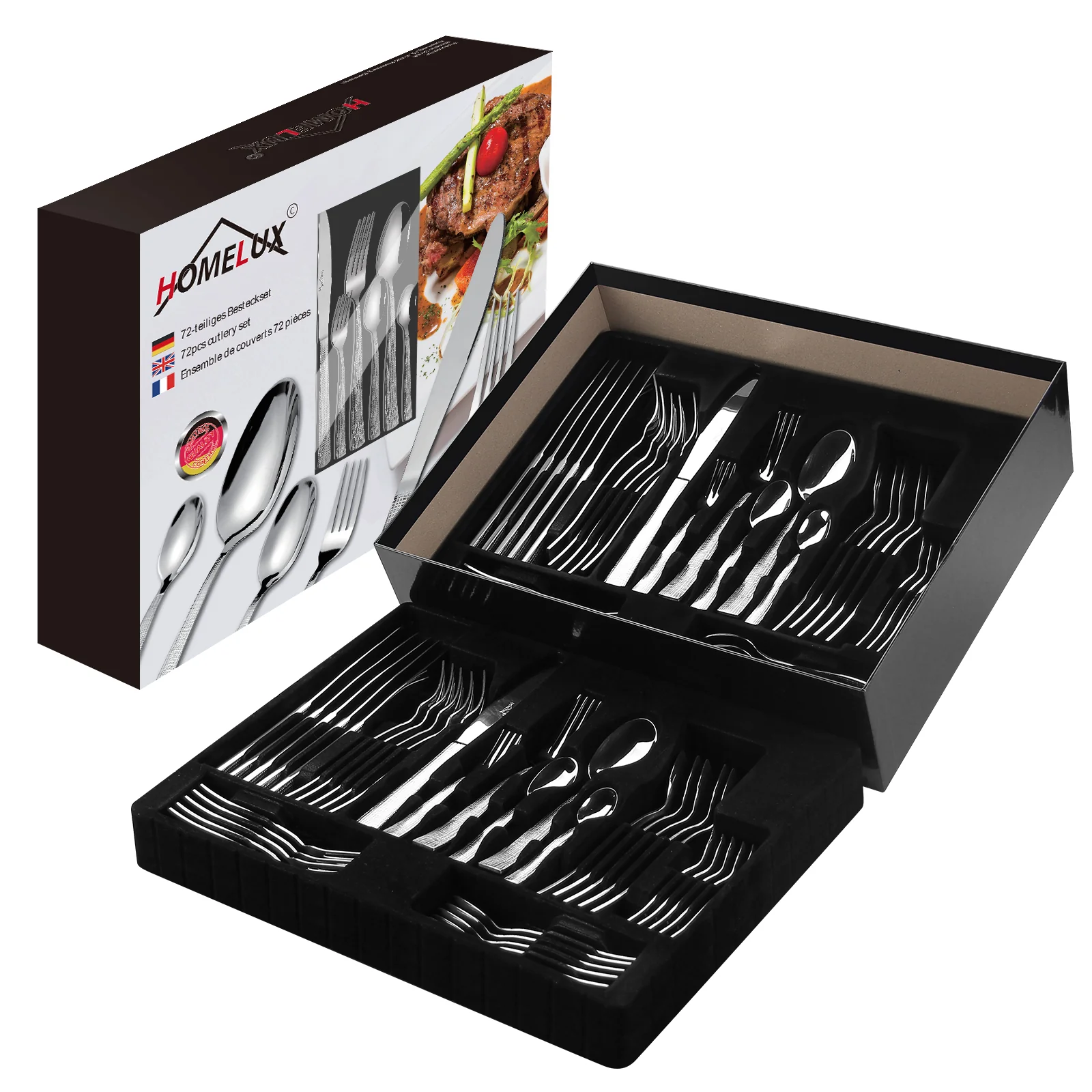 HOMELUX 72-teiliges Besteckset für 12 Personen aus Edelstahl, gehämmertes Design, hochglanzpoliert, spülmaschinenfest - Image 4