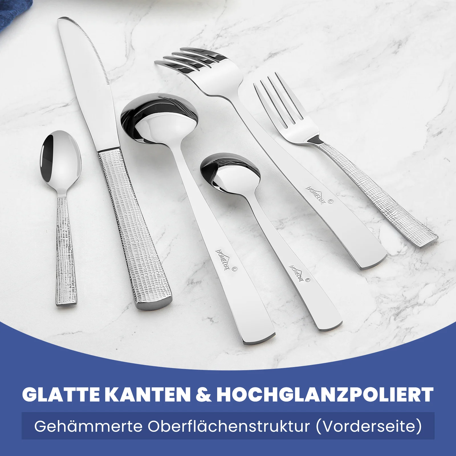 HOMELUX 72-teiliges Besteckset für 12 Personen aus Edelstahl, gehämmertes Design, hochglanzpoliert, spülmaschinenfest - Image 8