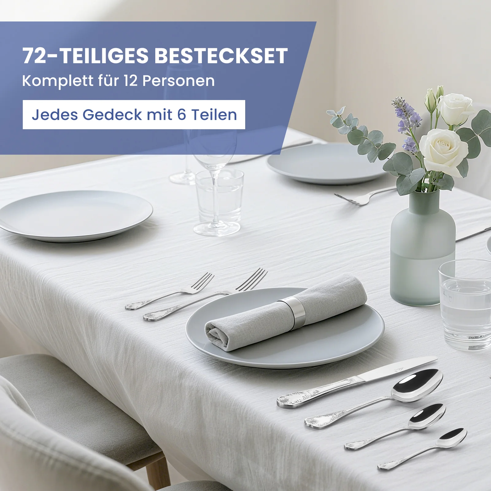 HOMELUX 72-teiliges Besteckset für 12 Personen aus Edelstahl, spülmaschinenfestes Tafelbesteck in edler Geschenkbox - Image 12