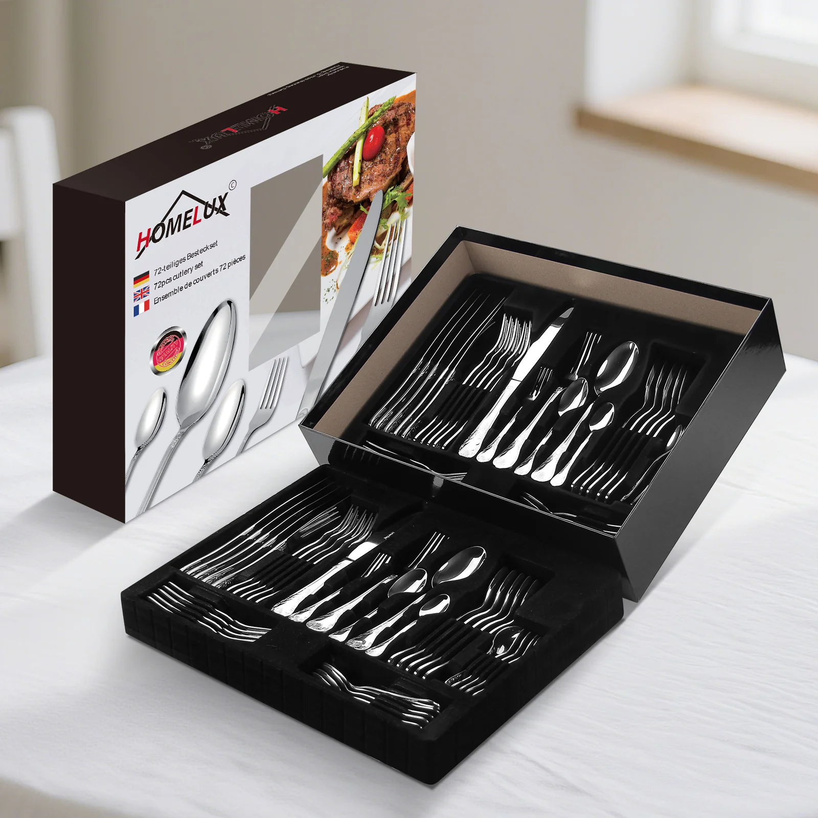 HOMELUX 72-teiliges Besteckset für 12 Personen aus Edelstahl, spülmaschinenfestes Tafelbesteck in edler Geschenkbox - Image 13