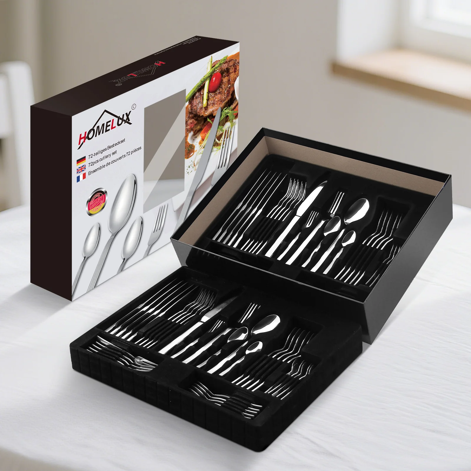 HOMELUX 72-teiliges Besteckset für 12 Personen Edelstahl rostfrei spülmaschinenfest hochglanzpoliert inklusive edler Besteckbox - Image 12