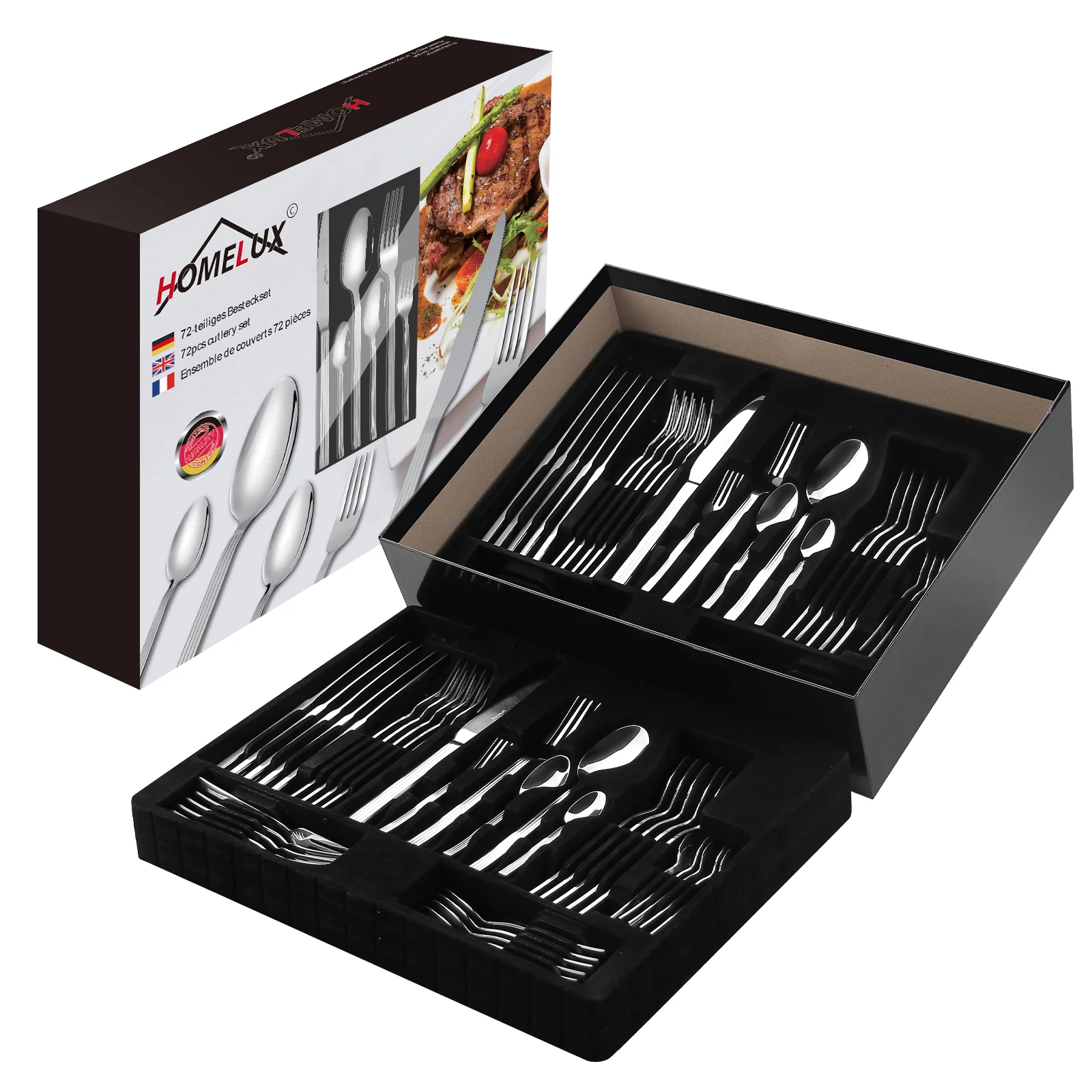 HOMELUX 72-teiliges Besteckset für 12 Personen Edelstahl rostfrei spülmaschinenfest hochglanzpoliert inklusive edler Besteckbox - Image 4